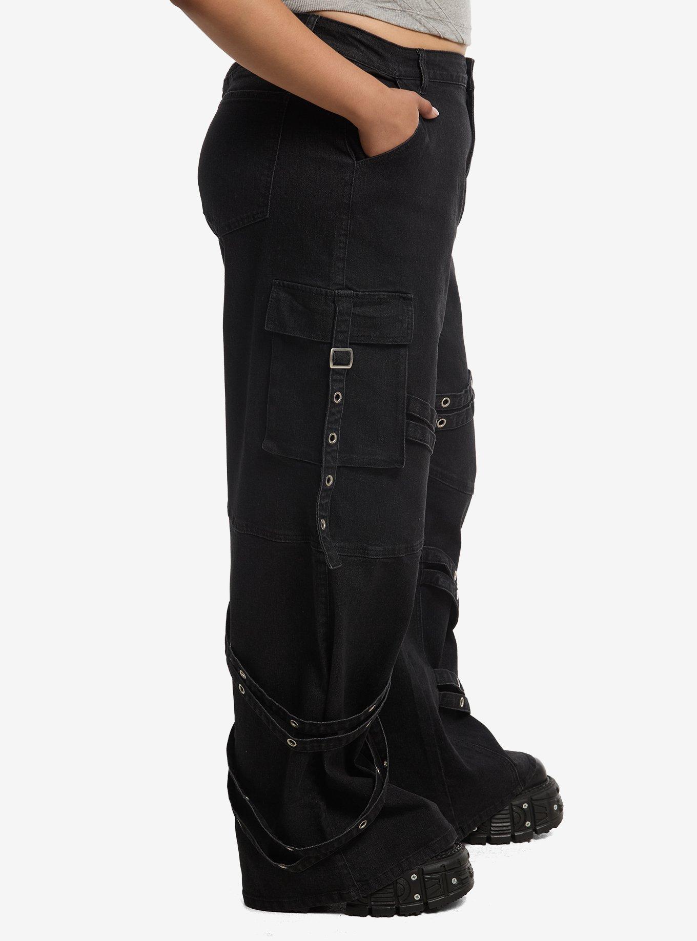 Black Strappy Cargo Jeans Plus Size, MULTI, alternate - view 3