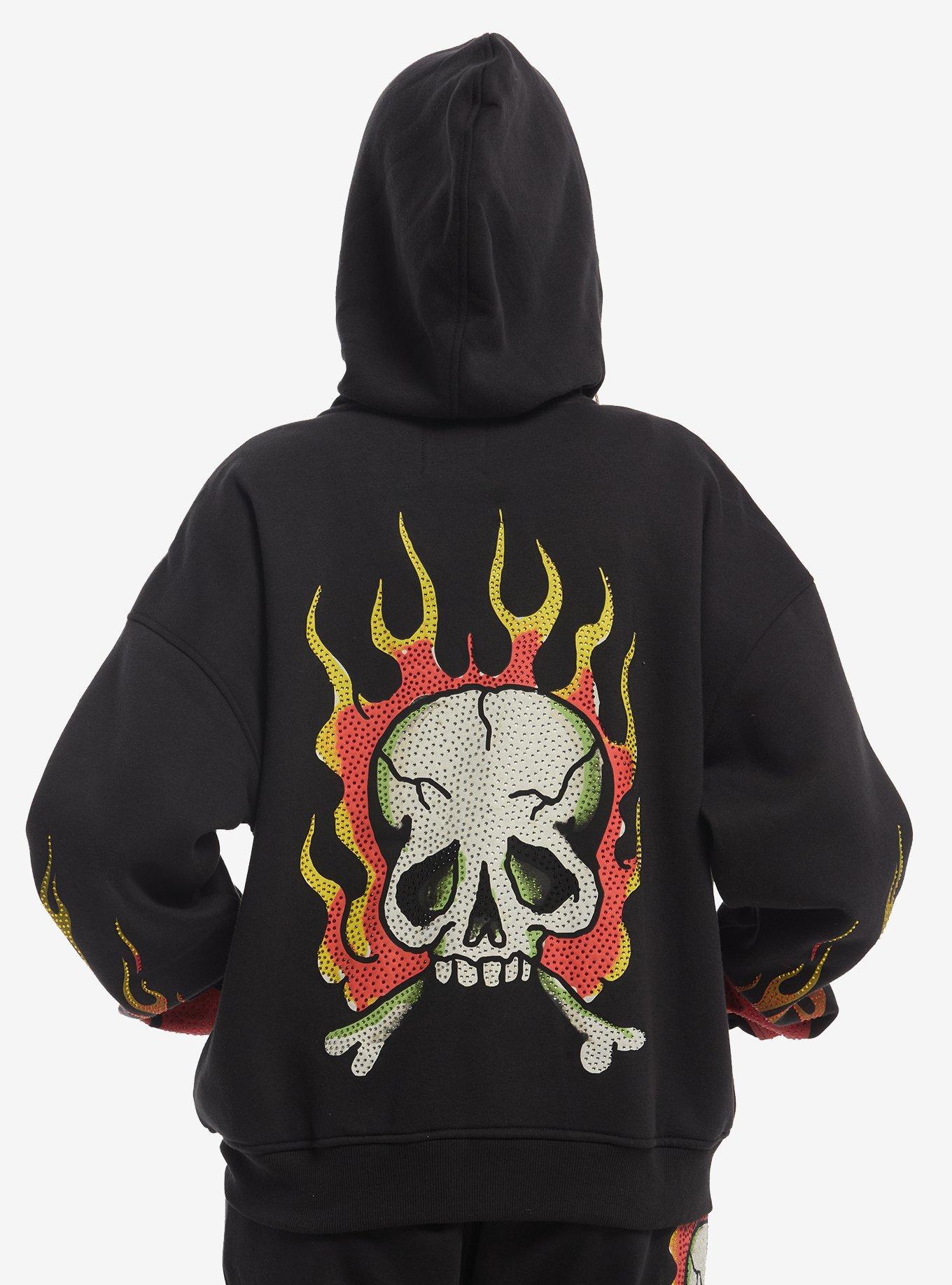 Ed Hardy Flame & Skull Rhinestone Hoodie, , hi-res