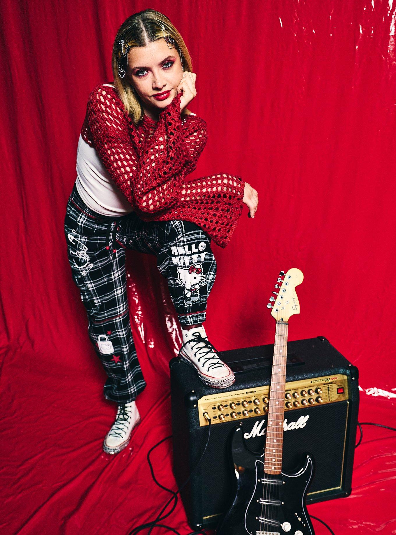 Hello Kitty Punk Girls Plaid Jogger Lounge Pants, RED, alternate - view 2