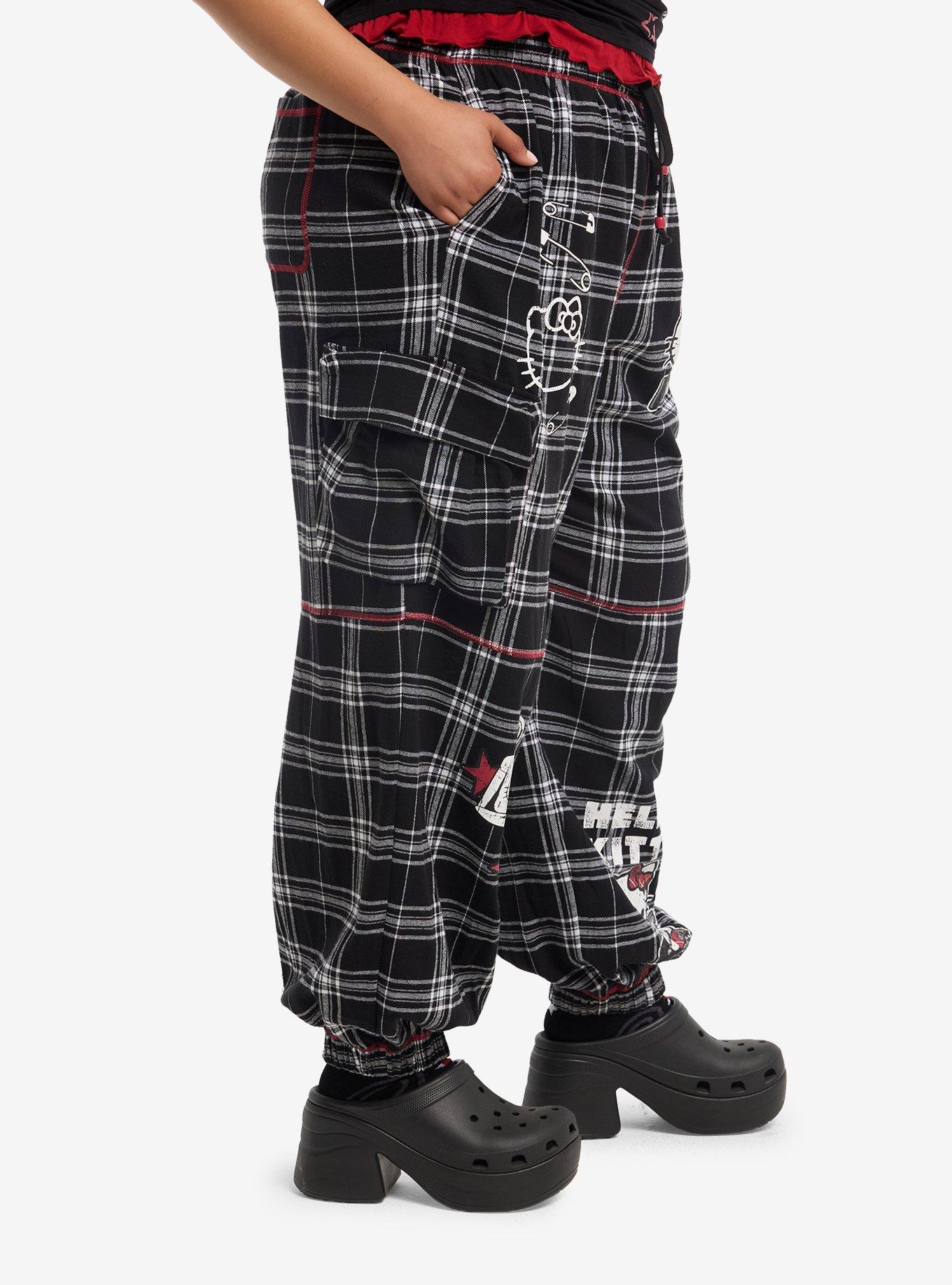 Hello Kitty Punk Girls Plaid Jogger Lounge Pants Plus Size, RED, alternate - view 3