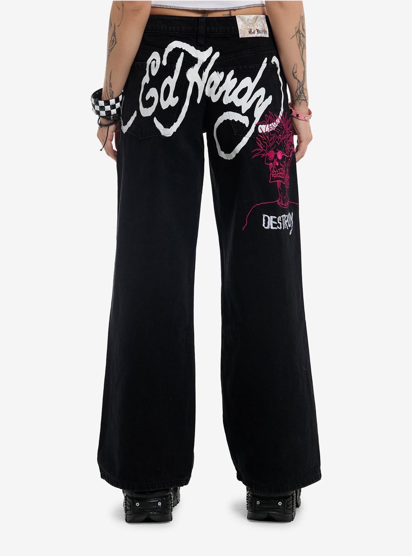 Ed Hardy Punk's Not Dead Girls Wide Leg Jeans, , hi-res