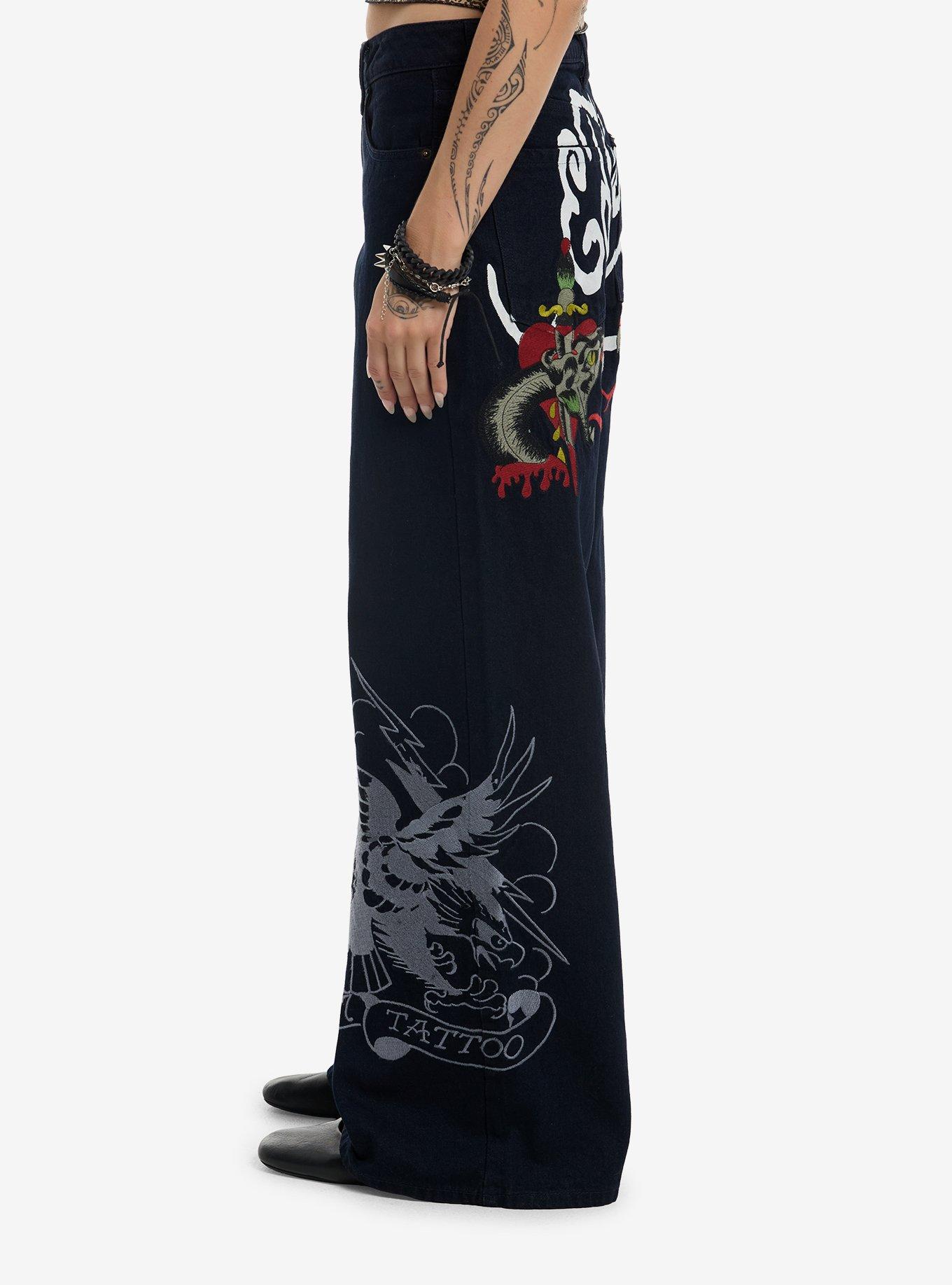 Ed Hardy Snake Wide Leg Jeans, MULTI, alternate