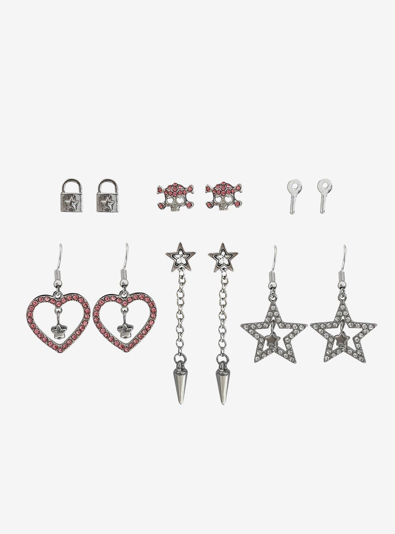 Social Collision Bling Star Heart Skull Earring Set, , hi-res