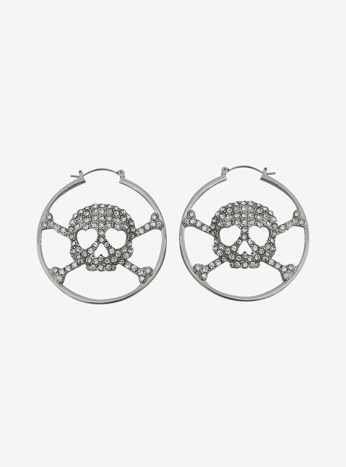 Social Collision Skull & Crossbones Hoop Earrings, , hi-res