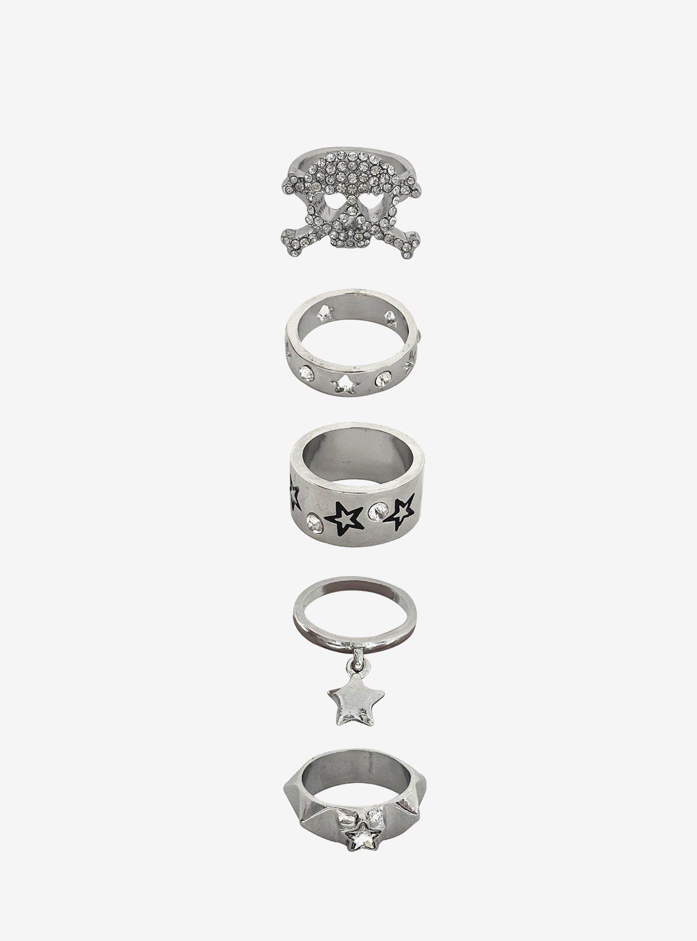 Social Collision Skull Star Ring Set, , hi-res