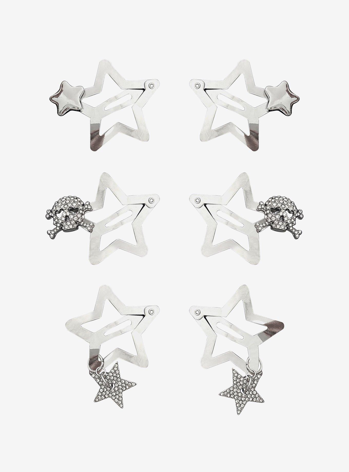 Social Collision Silver Star Hair Clip Set, , hi-res