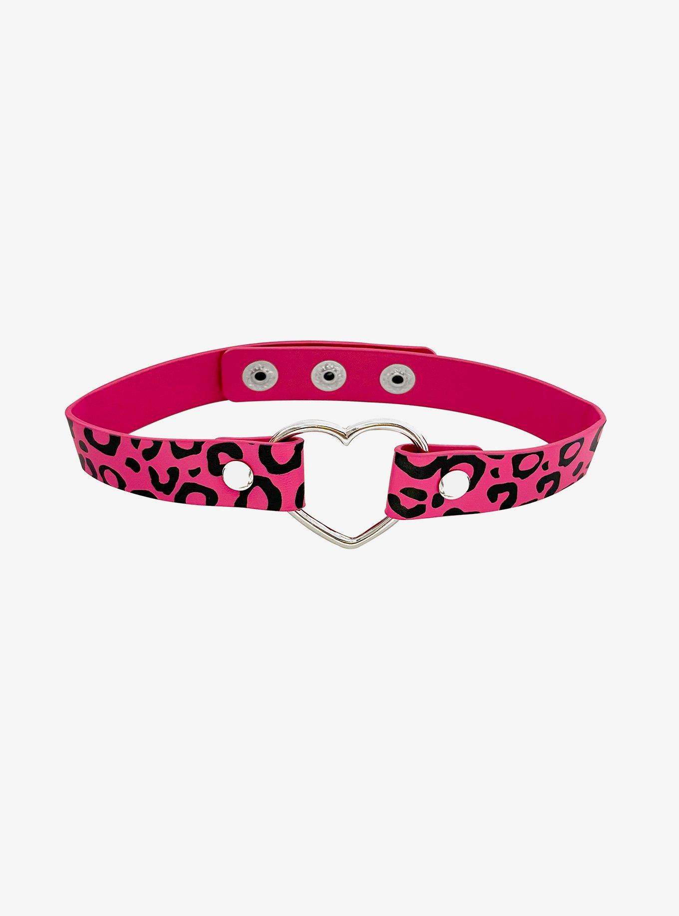 Pink Leopard Heart Choker, , hi-res