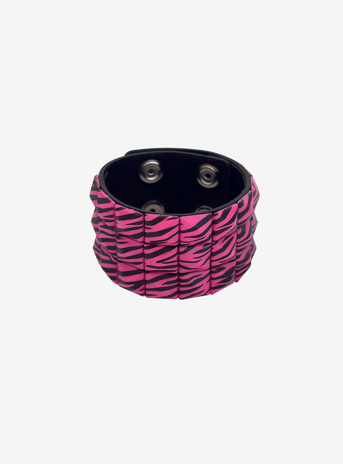 Pink Zebra Pyramid Stud Cuff Bracelet, , hi-res