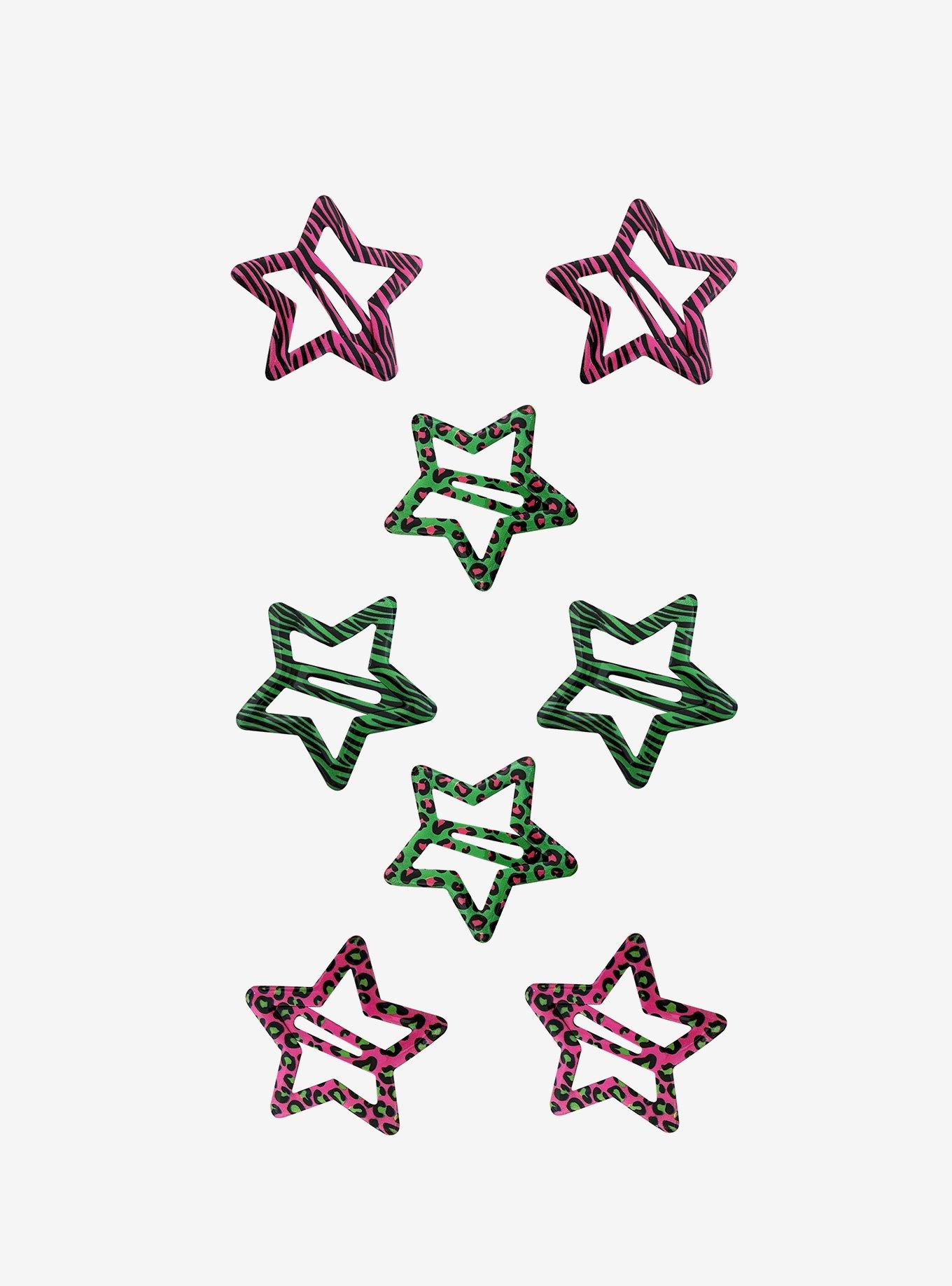 Pink & Green Animal Print Star Hair Clip Set, , hi-res