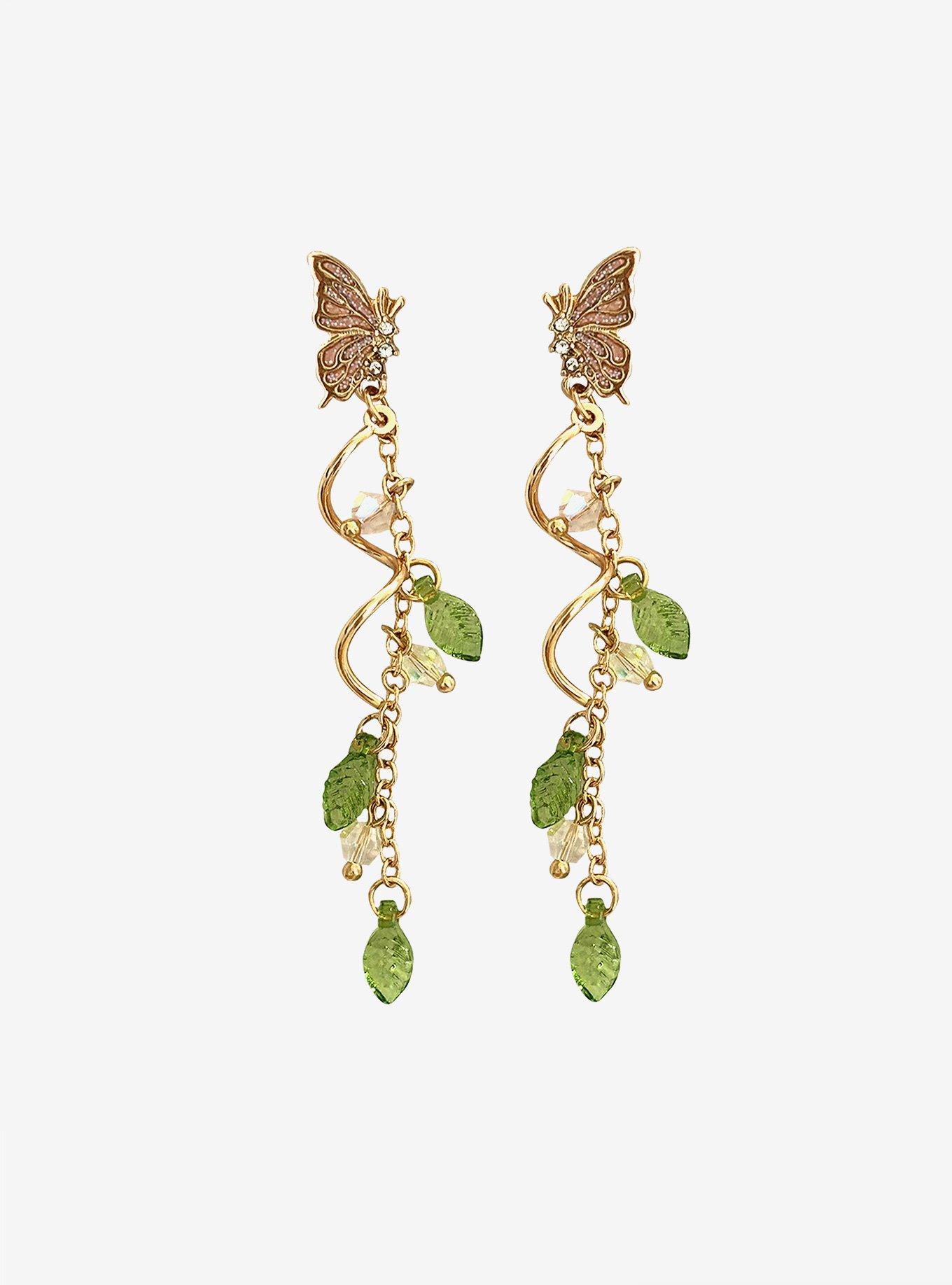 Thorn & Fable Gold Butterfly Drop Earrings, , hi-res