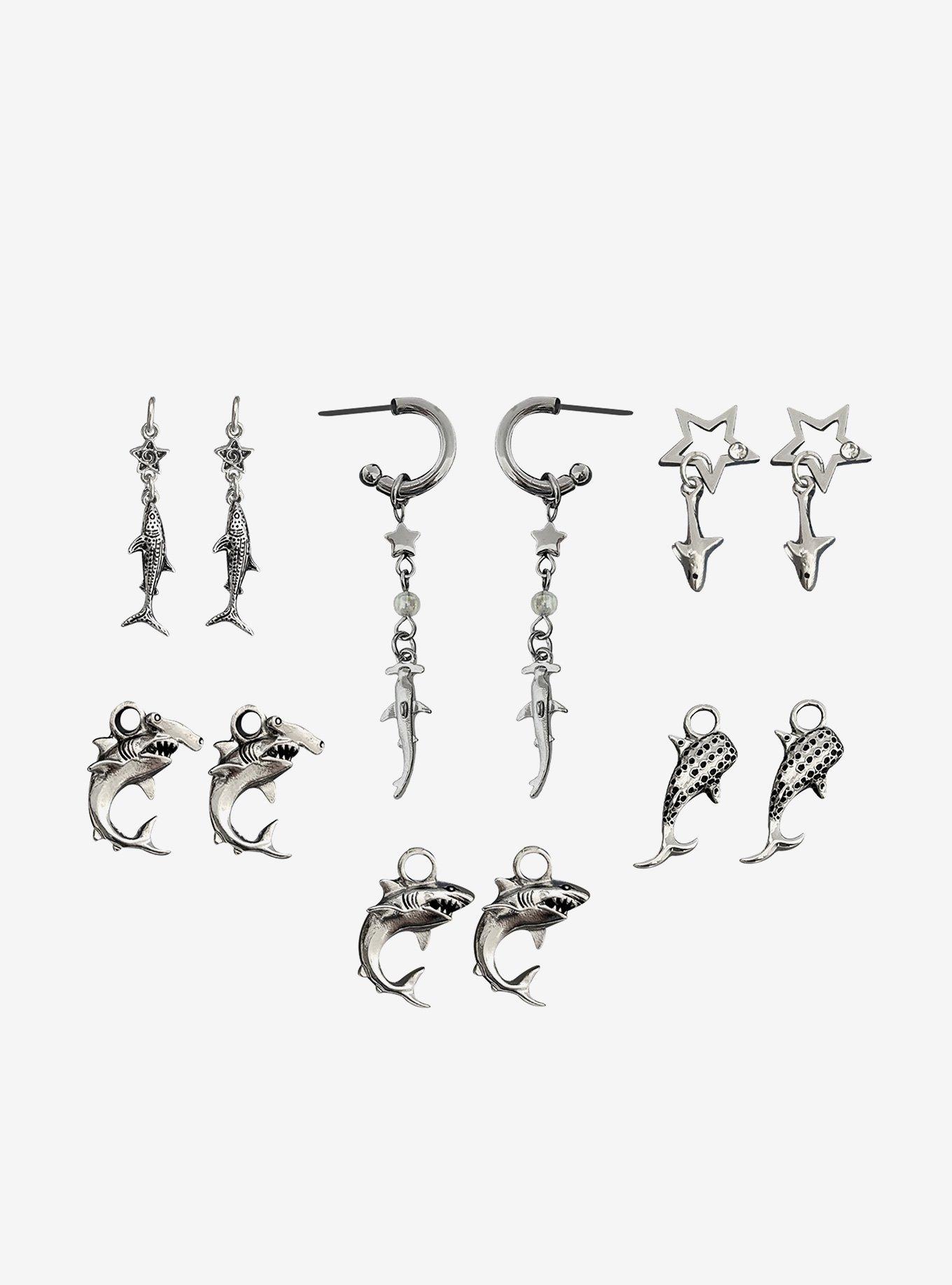 Silver Shark Interchangeable Charm Earring Set, , hi-res