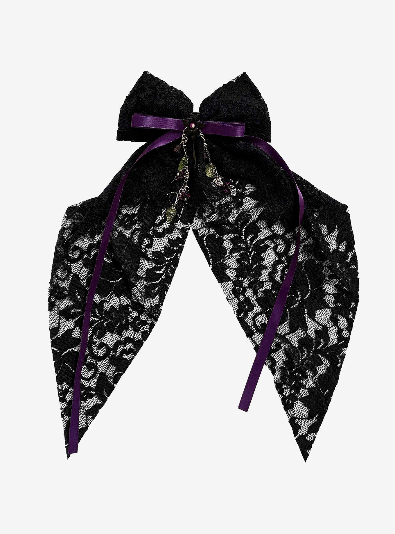 Cosmic Aura Purple & Black Lace Hair Bow, , hi-res