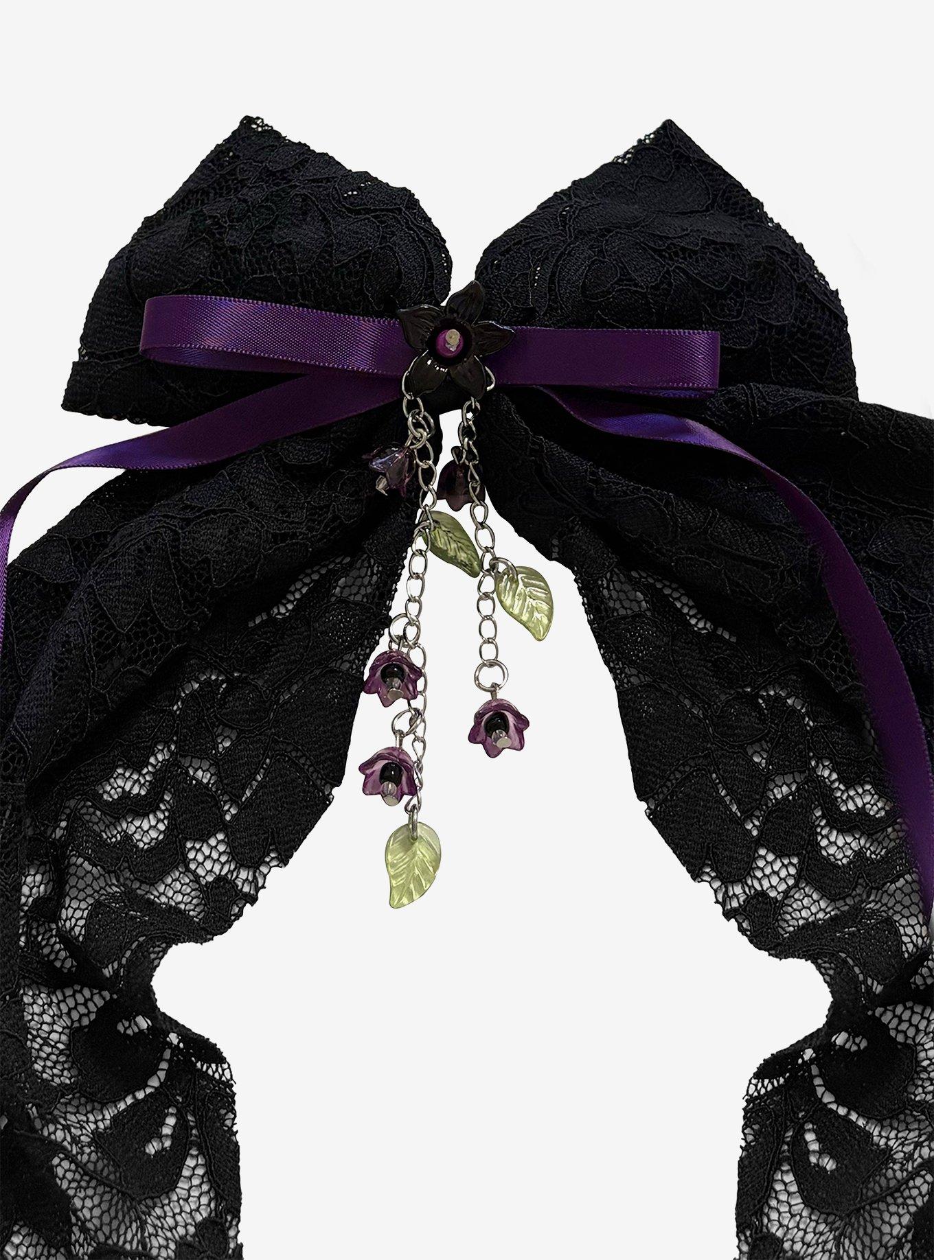 Cosmic Aura Purple & Black Lace Hair Bow, , alternate - view 3