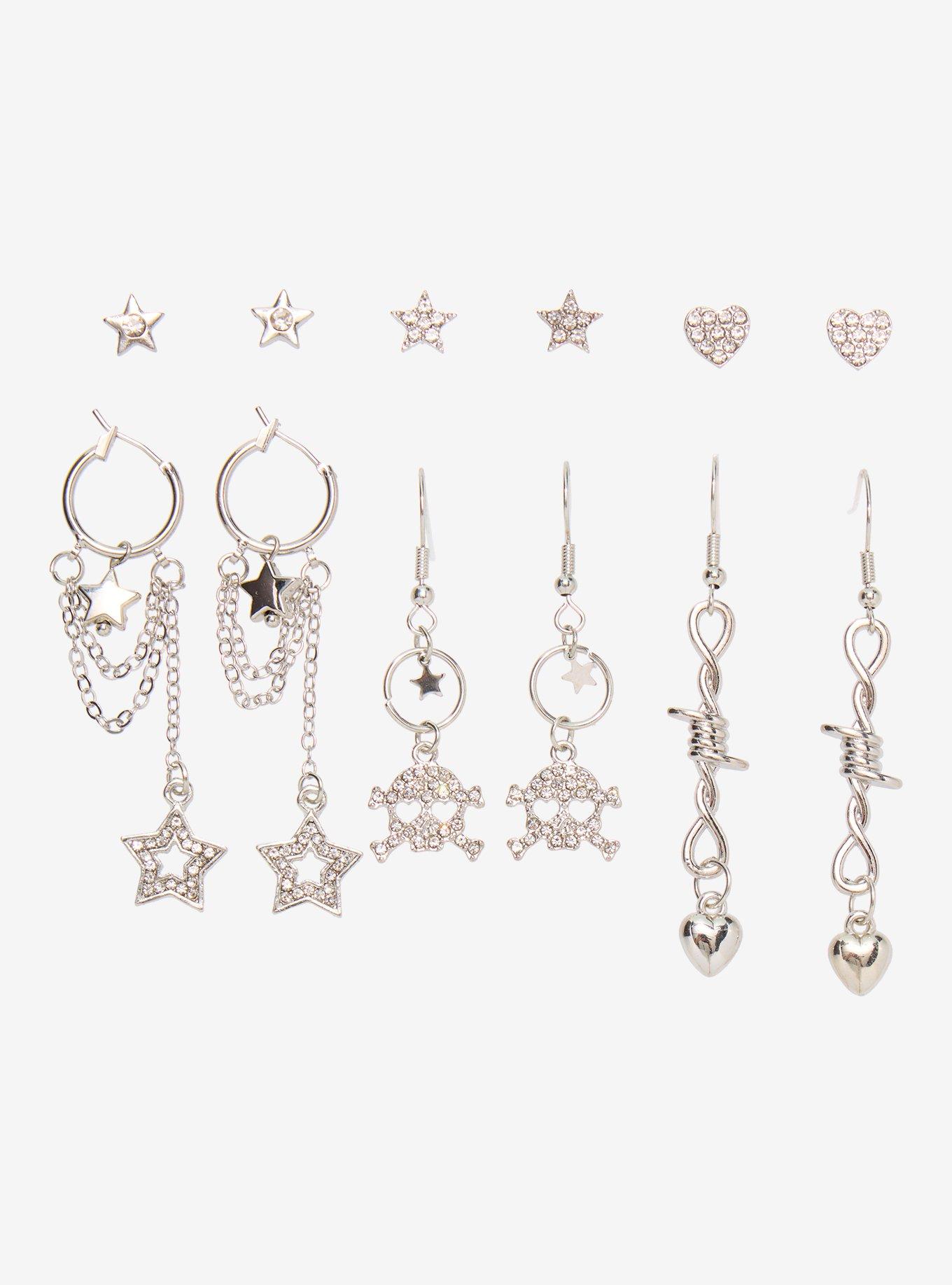 Social Collision Skull & Crossbones Barbed Wire Earring Set, , hi-res