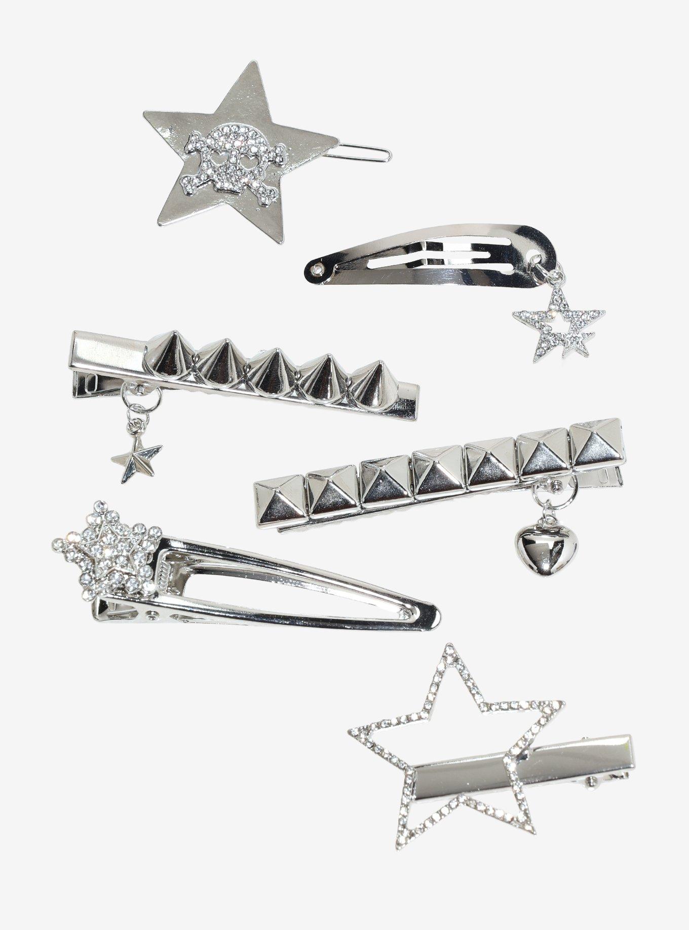 Social Collision Skull Star Spikes Hair Clip Set, , hi-res