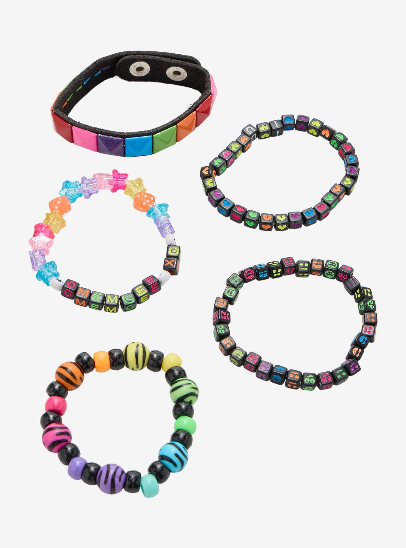 Rainbow Bead Pyramid Stud Bracelet Set, , hi-res
