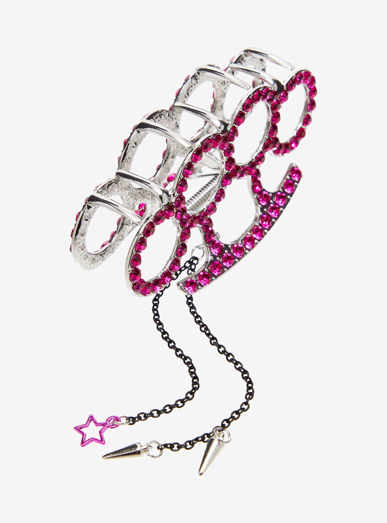 Pink Rhinestone Brass Knuckle Claw Hair Clip, , alternate - view 3