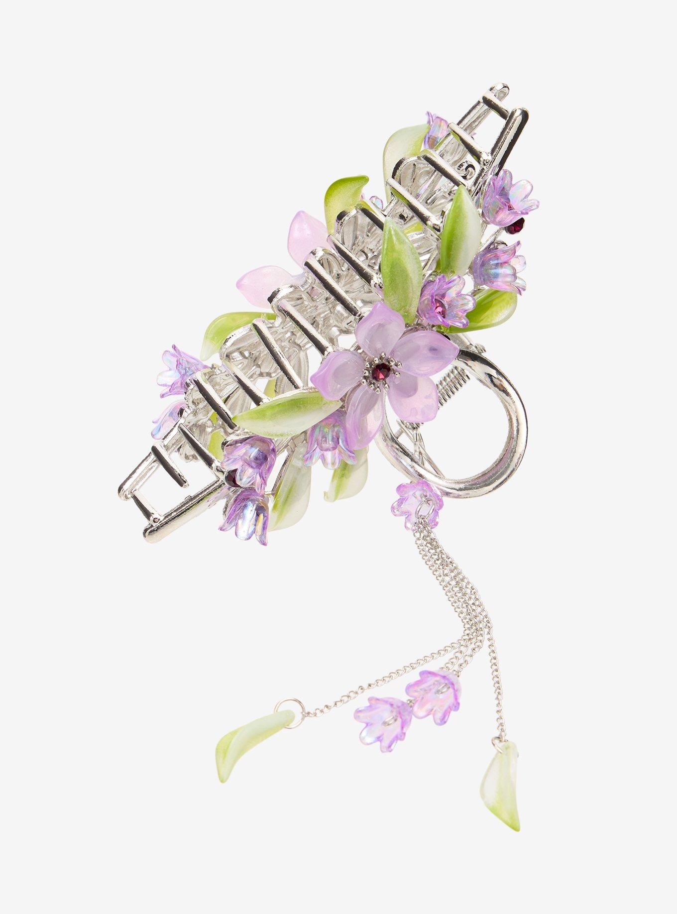Cosmic Aura Purple Floral Gem Charm Claw Hair Clip, , alternate - view 3