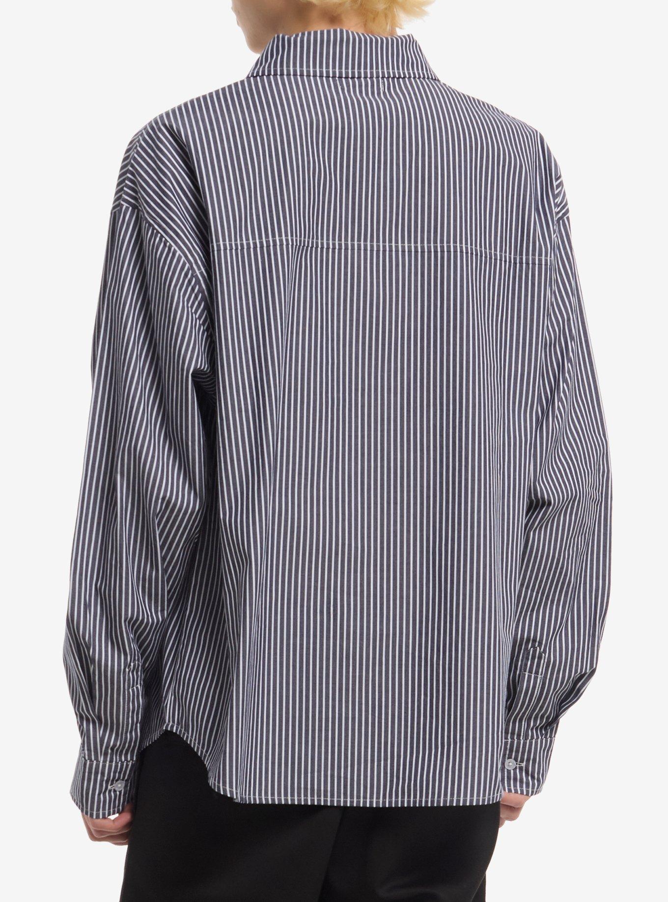 Grey & White Pinstripe Icon Print Woven Button-Up, , alternate - view 3