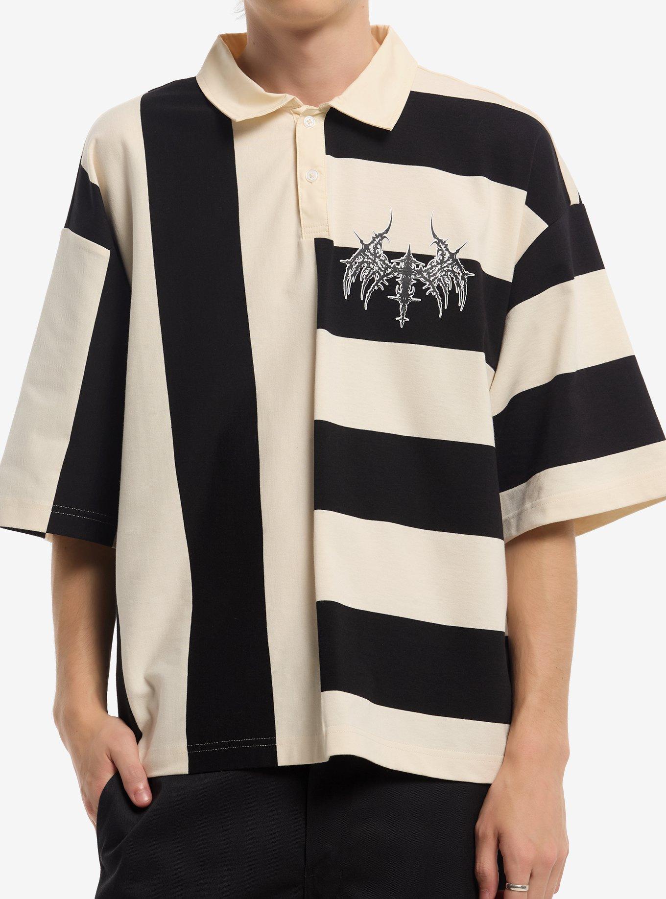 Black & White Split Stripe Boxy Polo Shirt, , hi-res