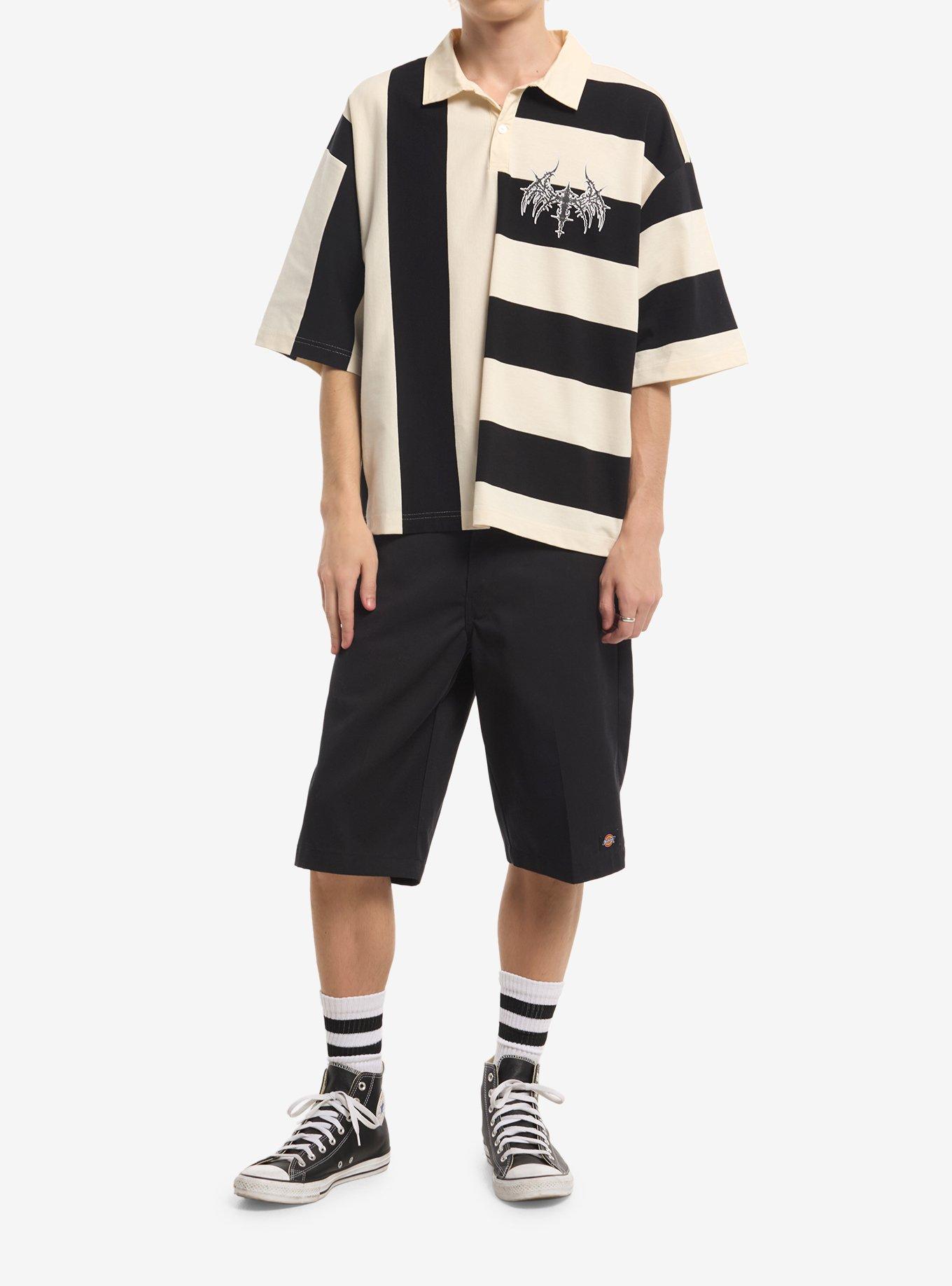 Black & White Split Stripe Boxy Polo Shirt, , alternate - view 3
