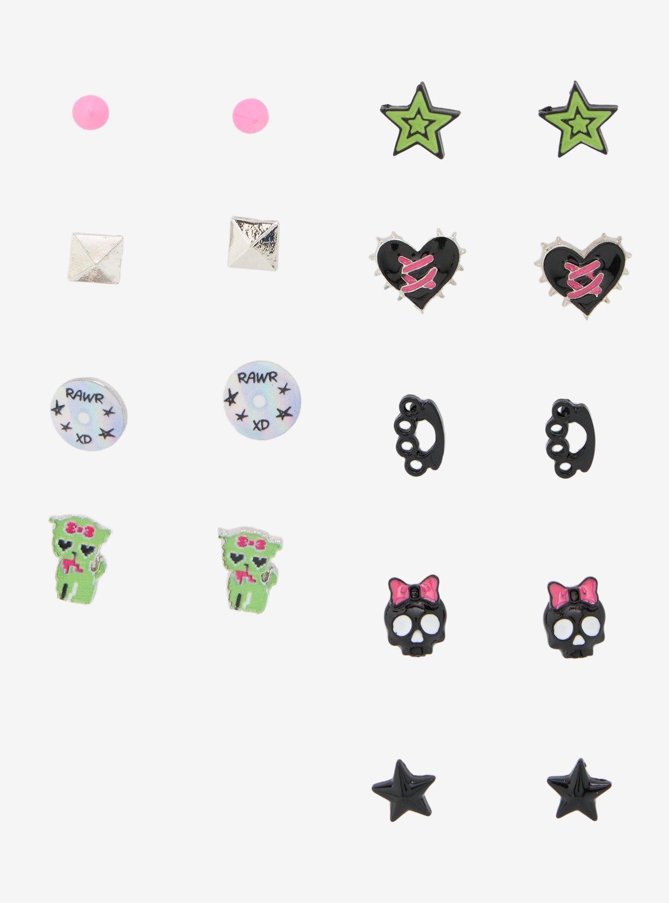 Scene Cat Skull Stud Earring Set, , hi-res