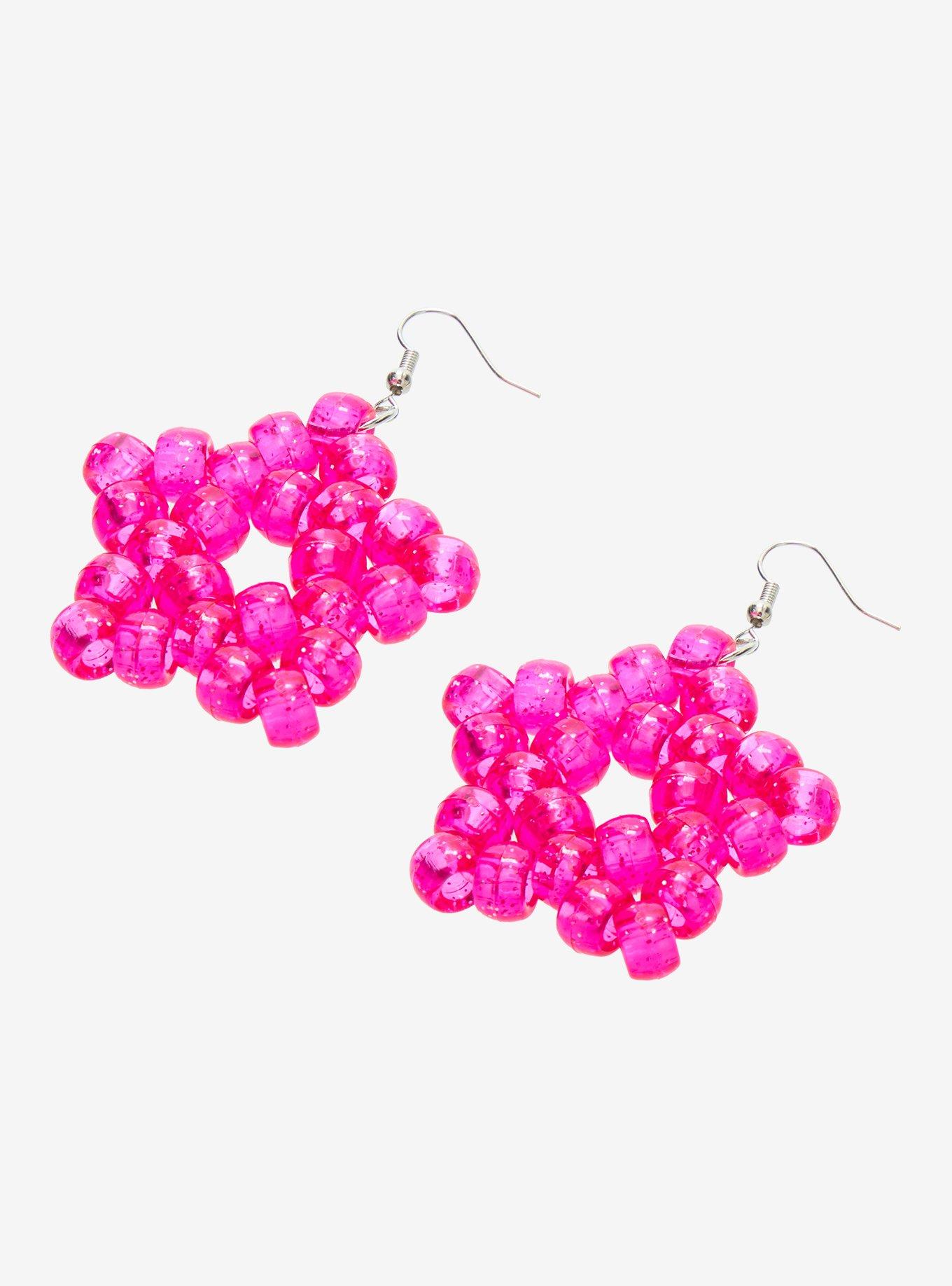 Pink Beaded Star Drop Earrings, , alternate - view 3