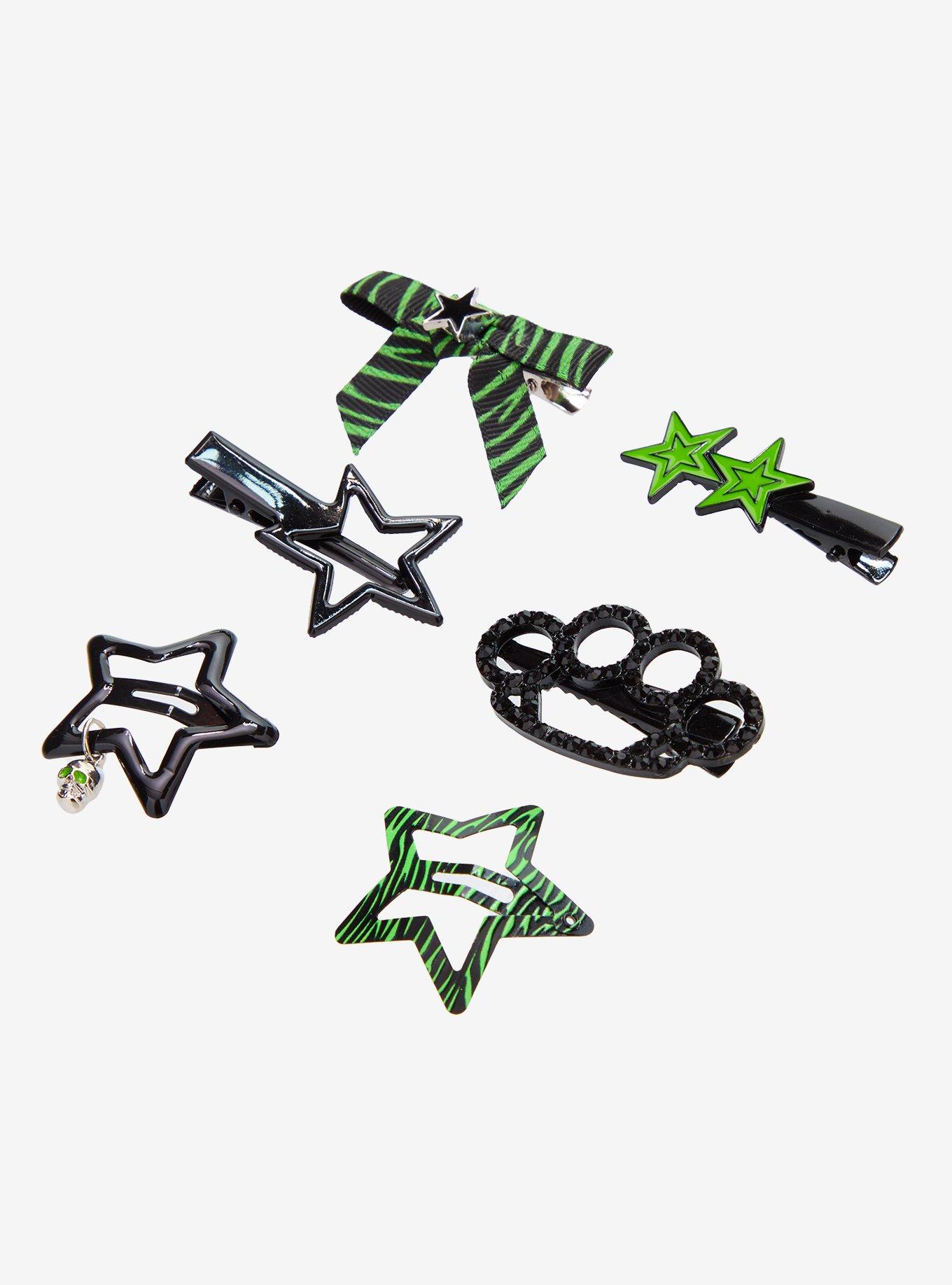 Black & Green Zebra Star Hair Clip Set, , alternate - view 3