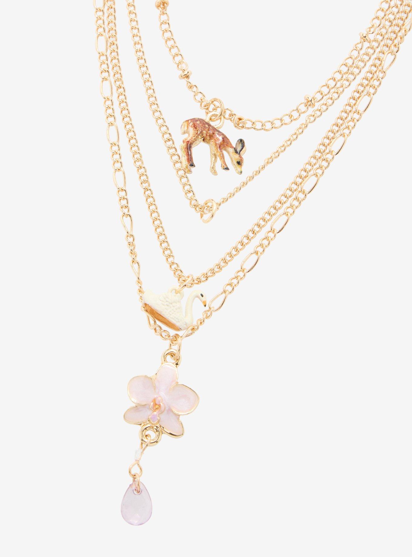 Thorn & Fable Swan Deer Floral Layered Necklace, , hi-res