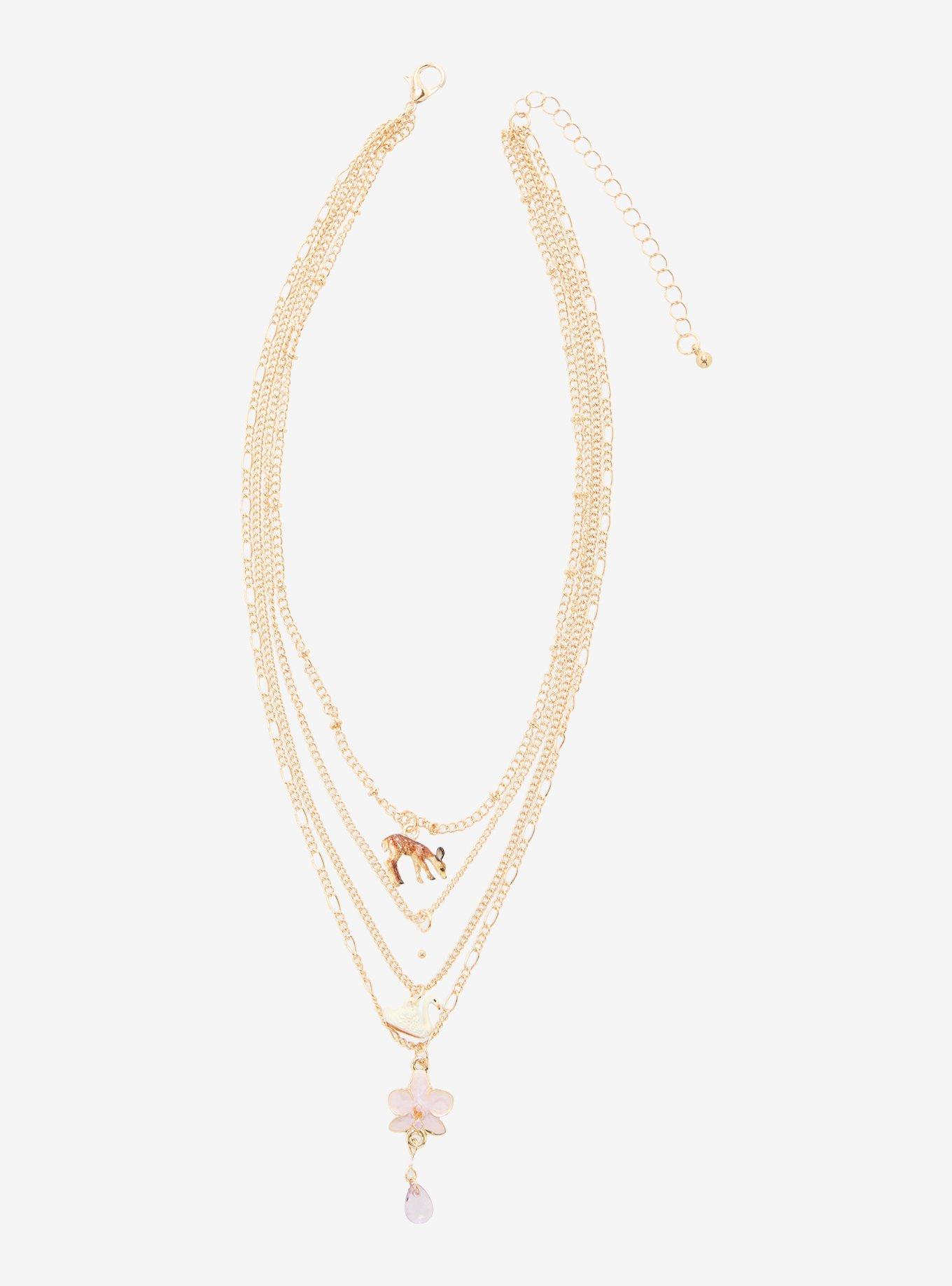 Thorn & Fable Swan Deer Floral Layered Necklace, , alternate - view 3