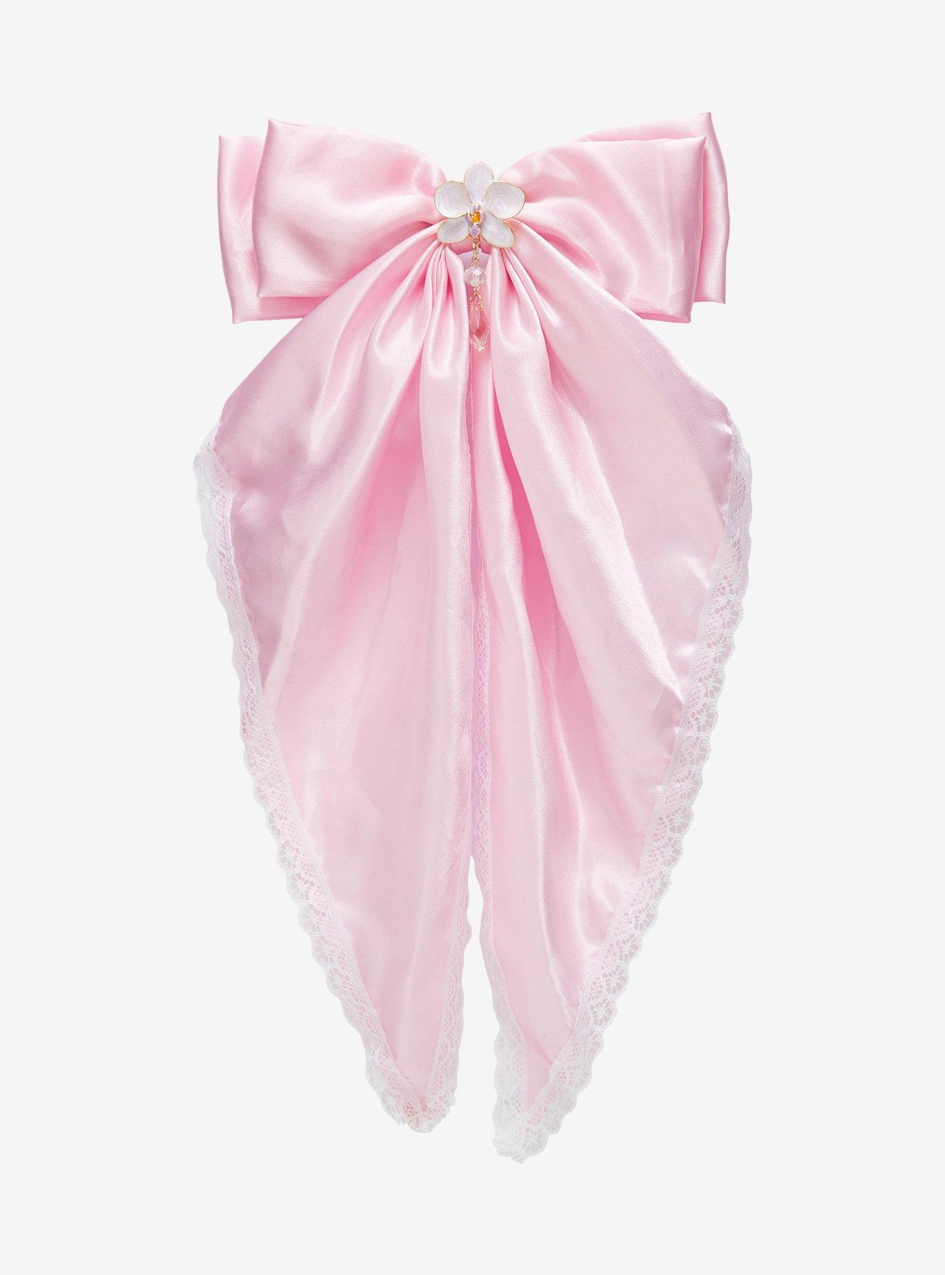Thorn & Fable Orchid Satin Lace Hair Bow, , hi-res