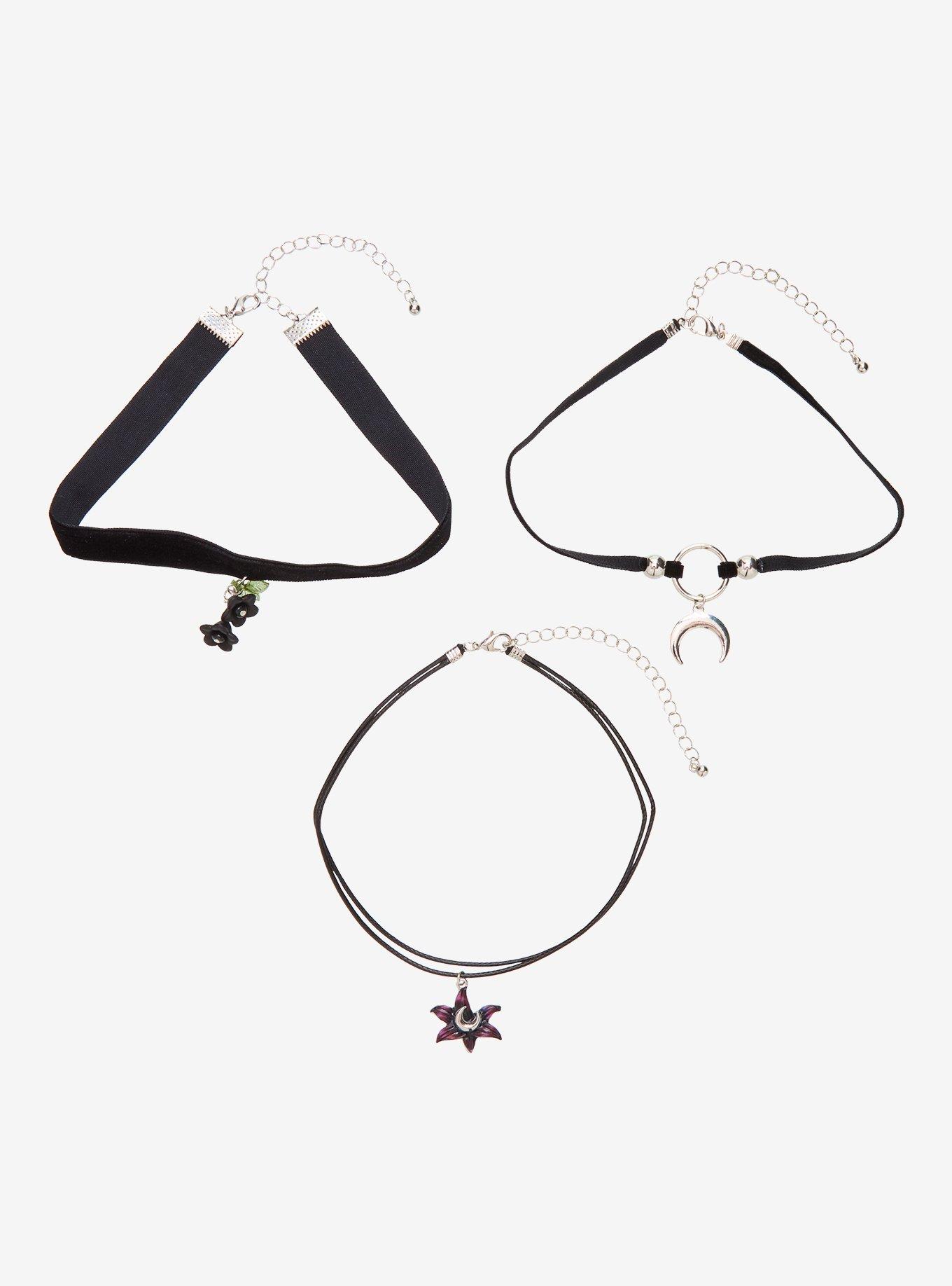 Cosmic Aura Dark Floral Crescent Moon Choker Set, , hi-res