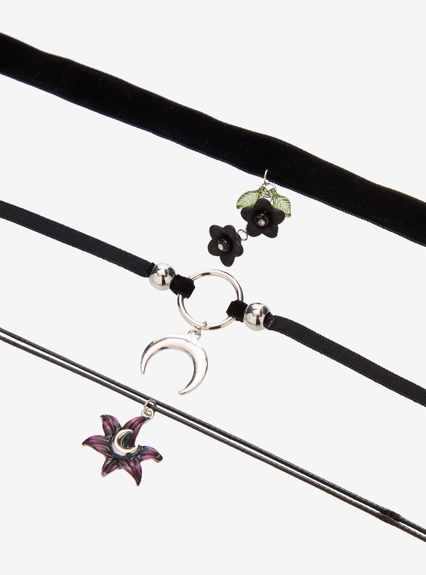 Cosmic Aura Dark Floral Crescent Moon Choker Set, , alternate - view 3