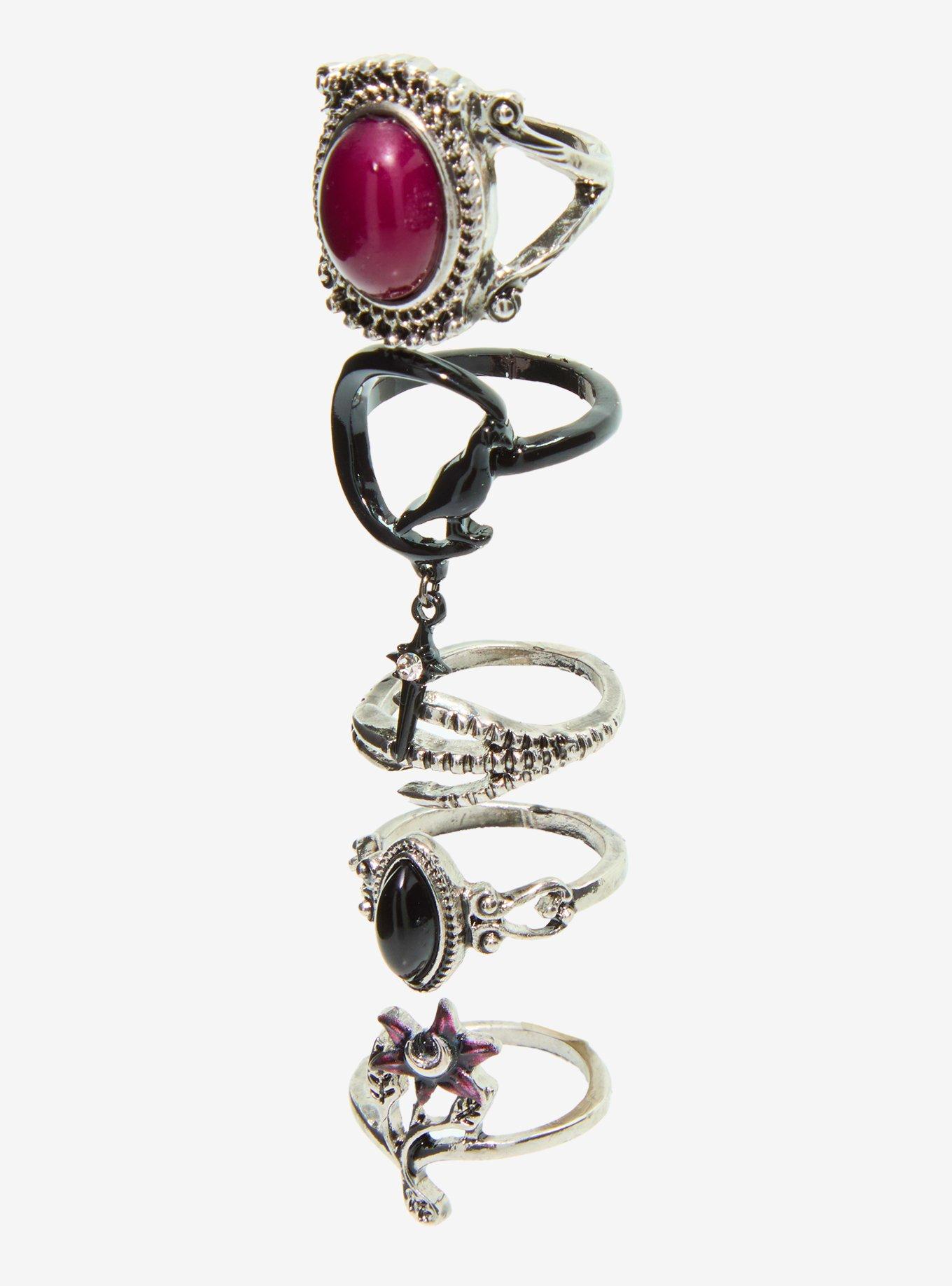 Cosmic Aura Raven Floral Gem Ring Set, , alternate - view 3