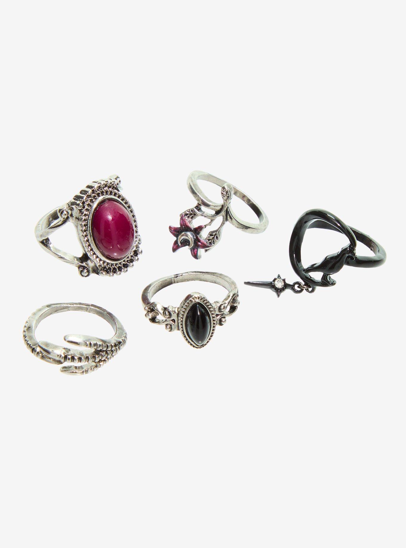 Cosmic Aura Raven Floral Gem Ring Set, , alternate - view 4