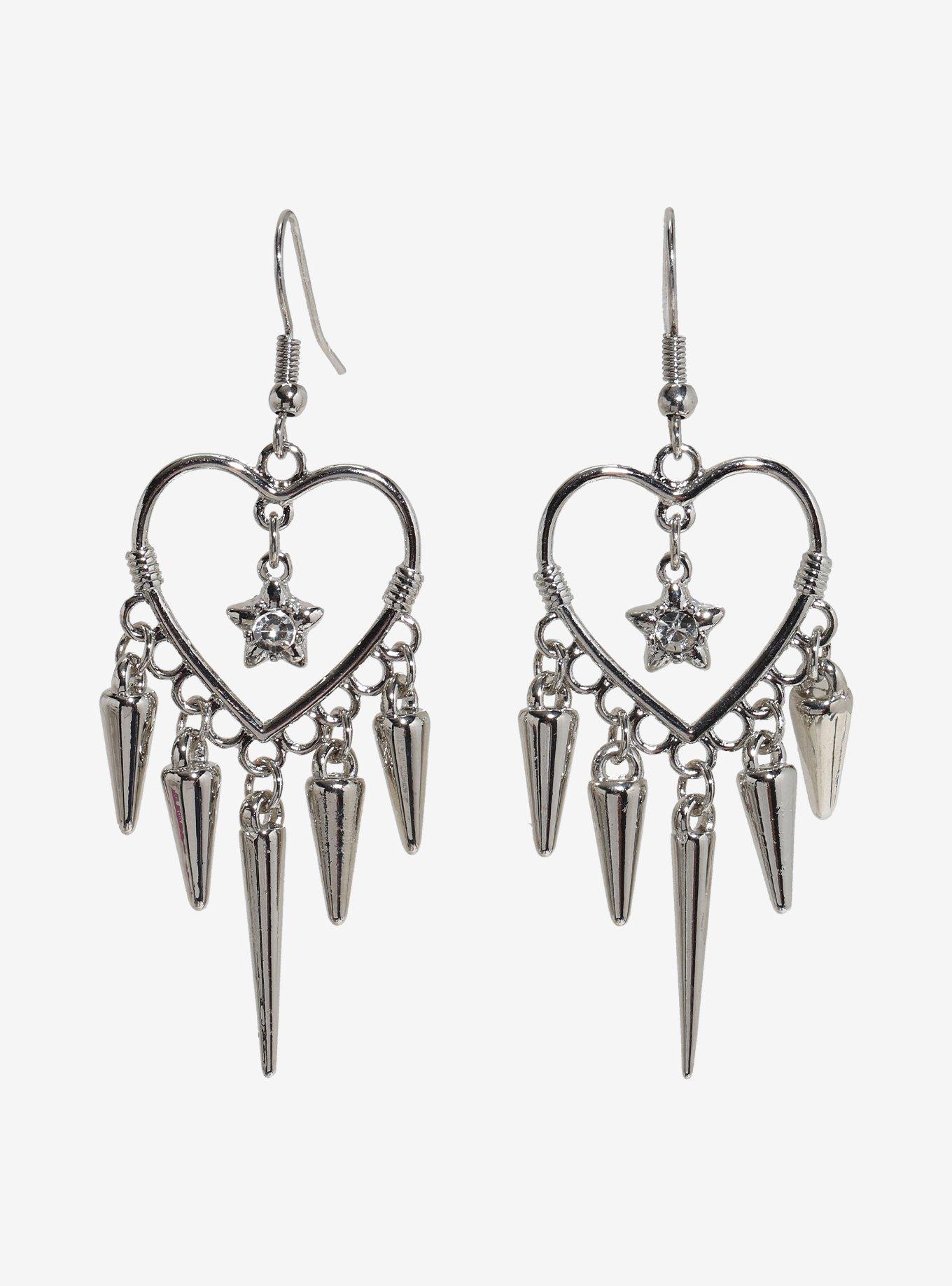 Social Collision Heart Spike Earrings, , hi-res