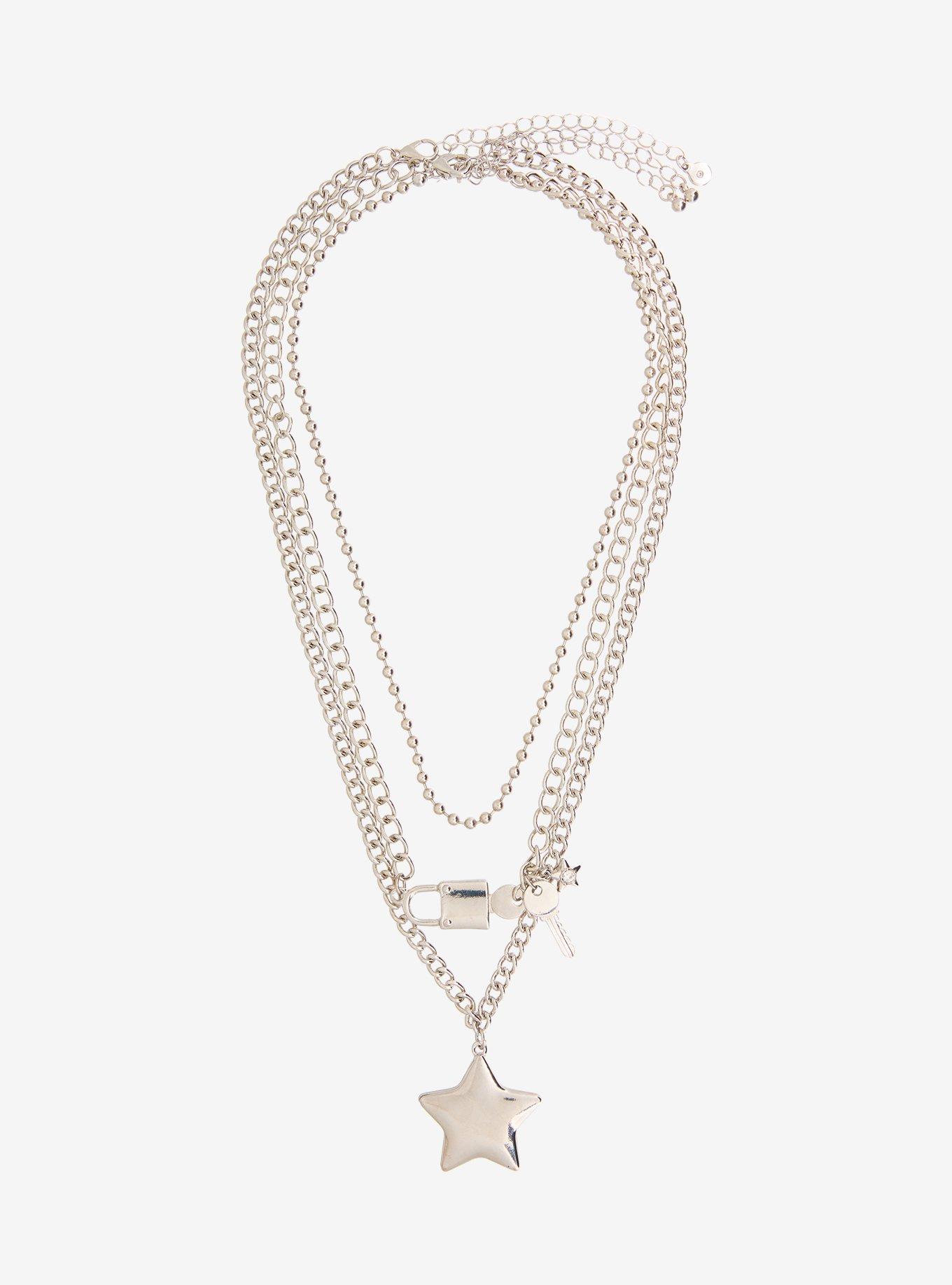 Social Collision Padlock Star Key Necklace Set, , hi-res