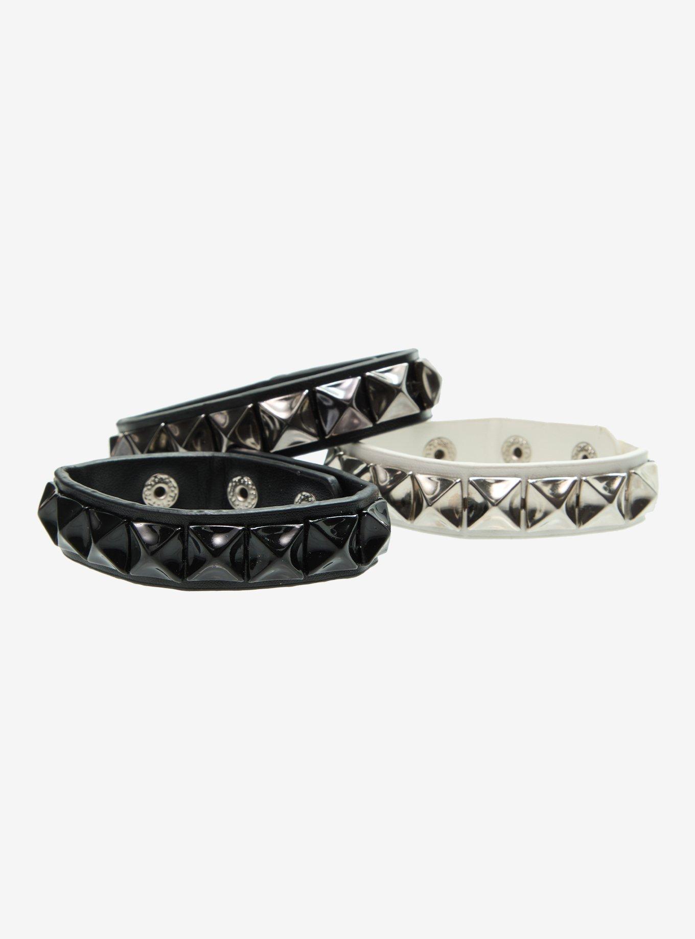 Social Collision Multi Tone Pyramid Stud Bracelet Set, , hi-res