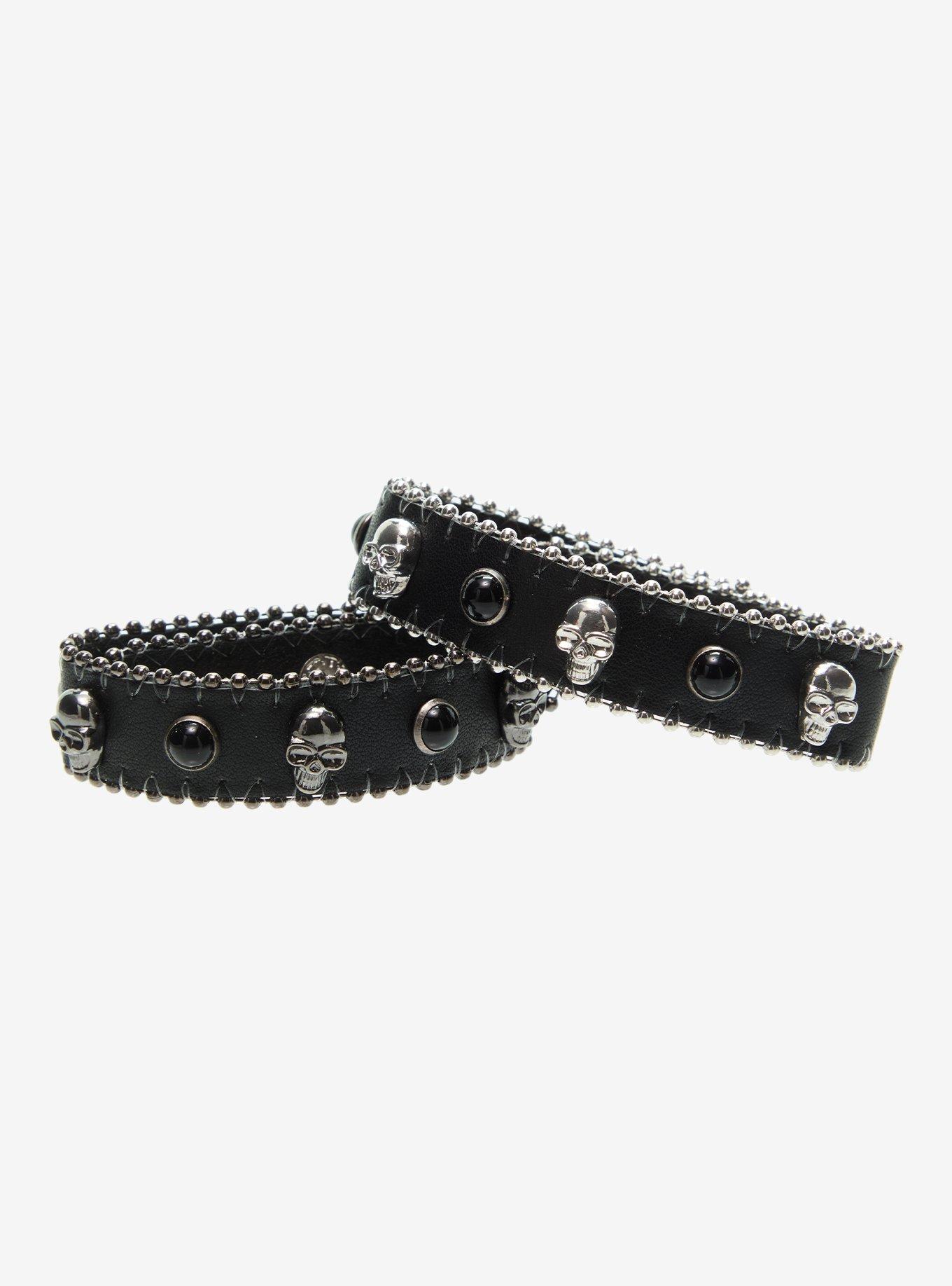 Social Collision Skull Gem Bling Cuff Bracelet Set, , hi-res