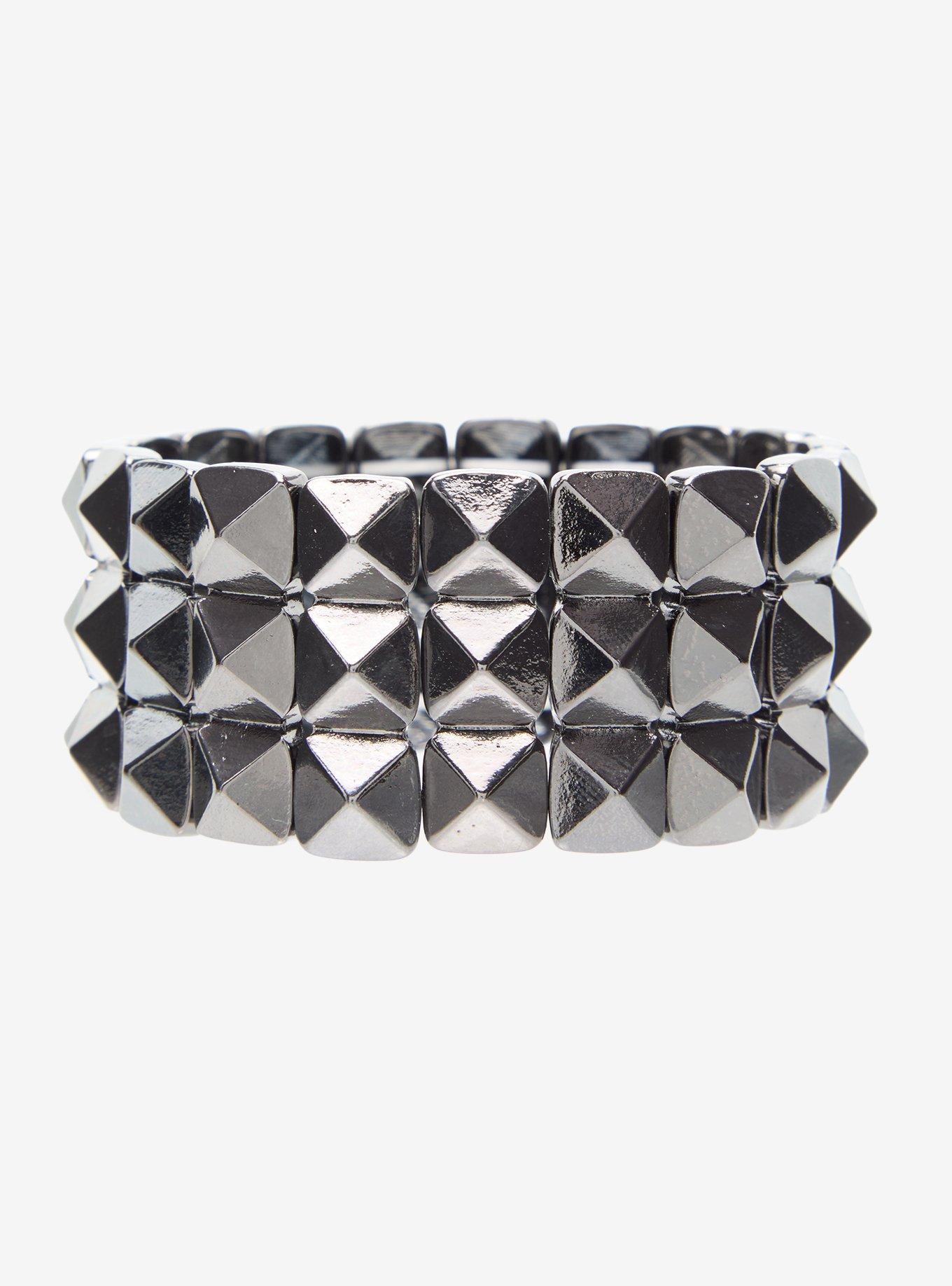 Social Collision Gunmetal Pyramid Studs Cuff Bracelet, , hi-res
