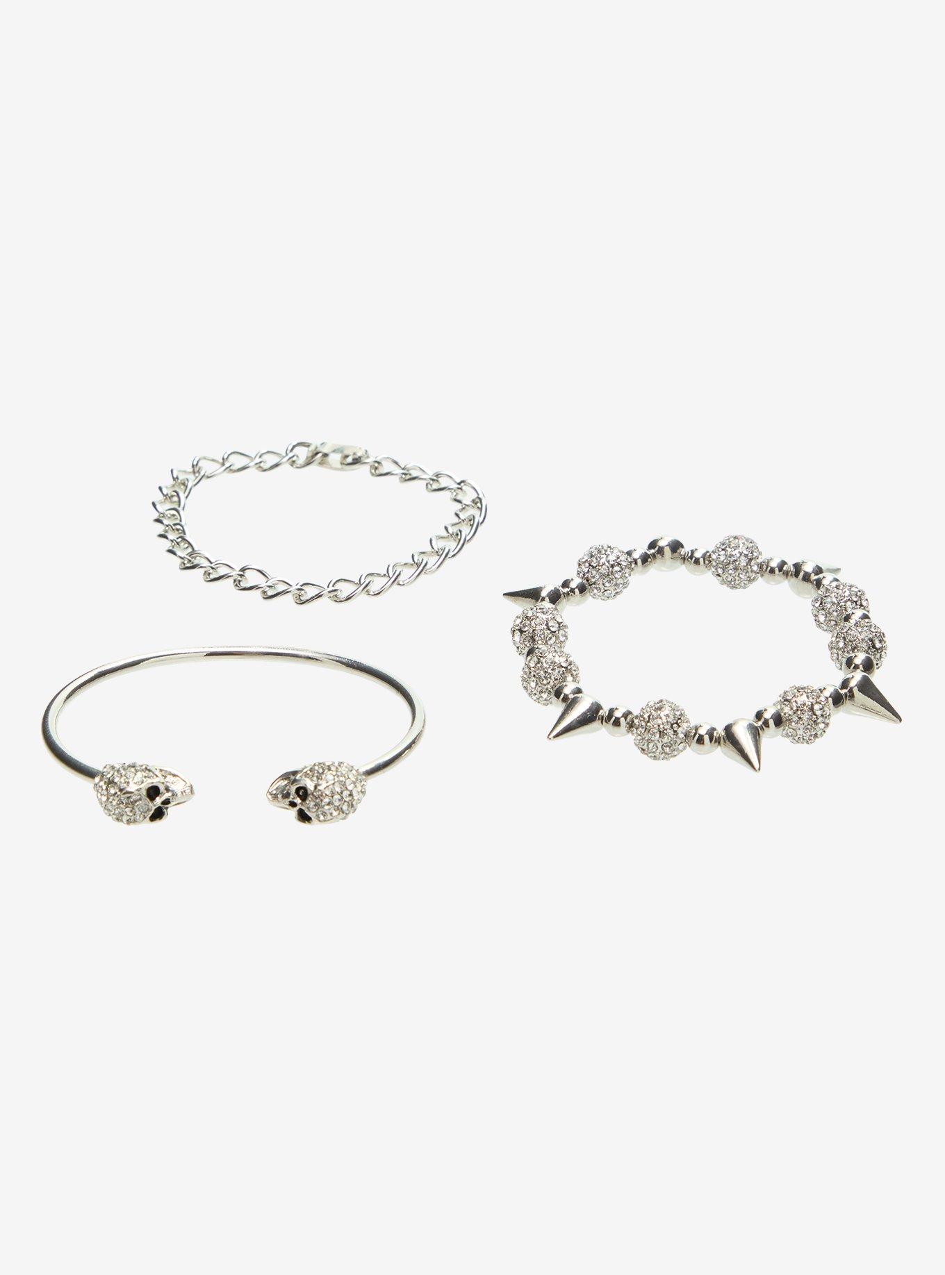 Social Collision Skull Spike Bling Bracelet Set, , hi-res