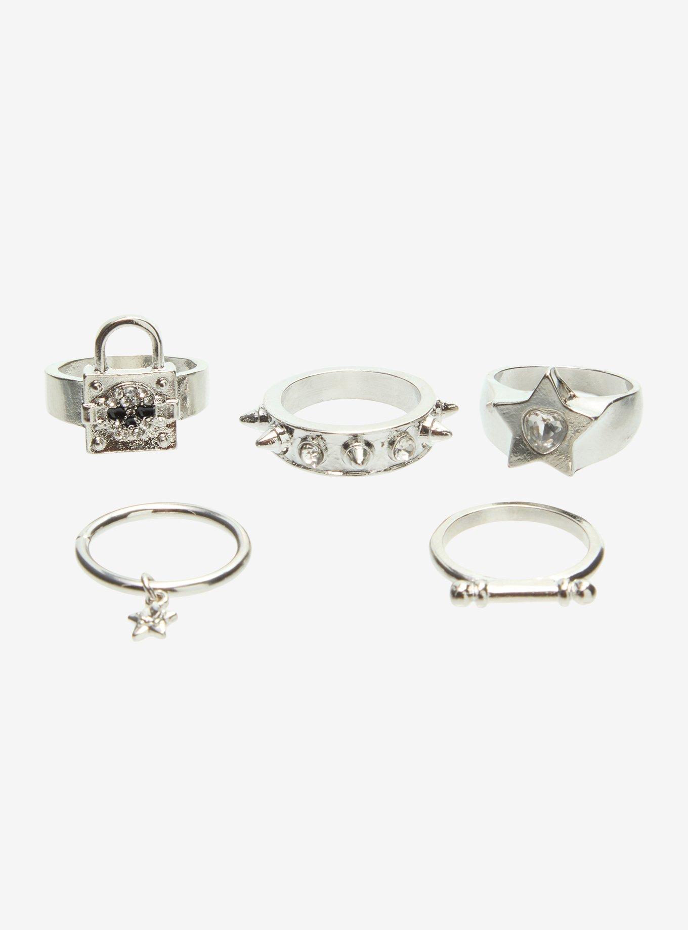 Social Collision Padlock Skull Ring Set, , hi-res