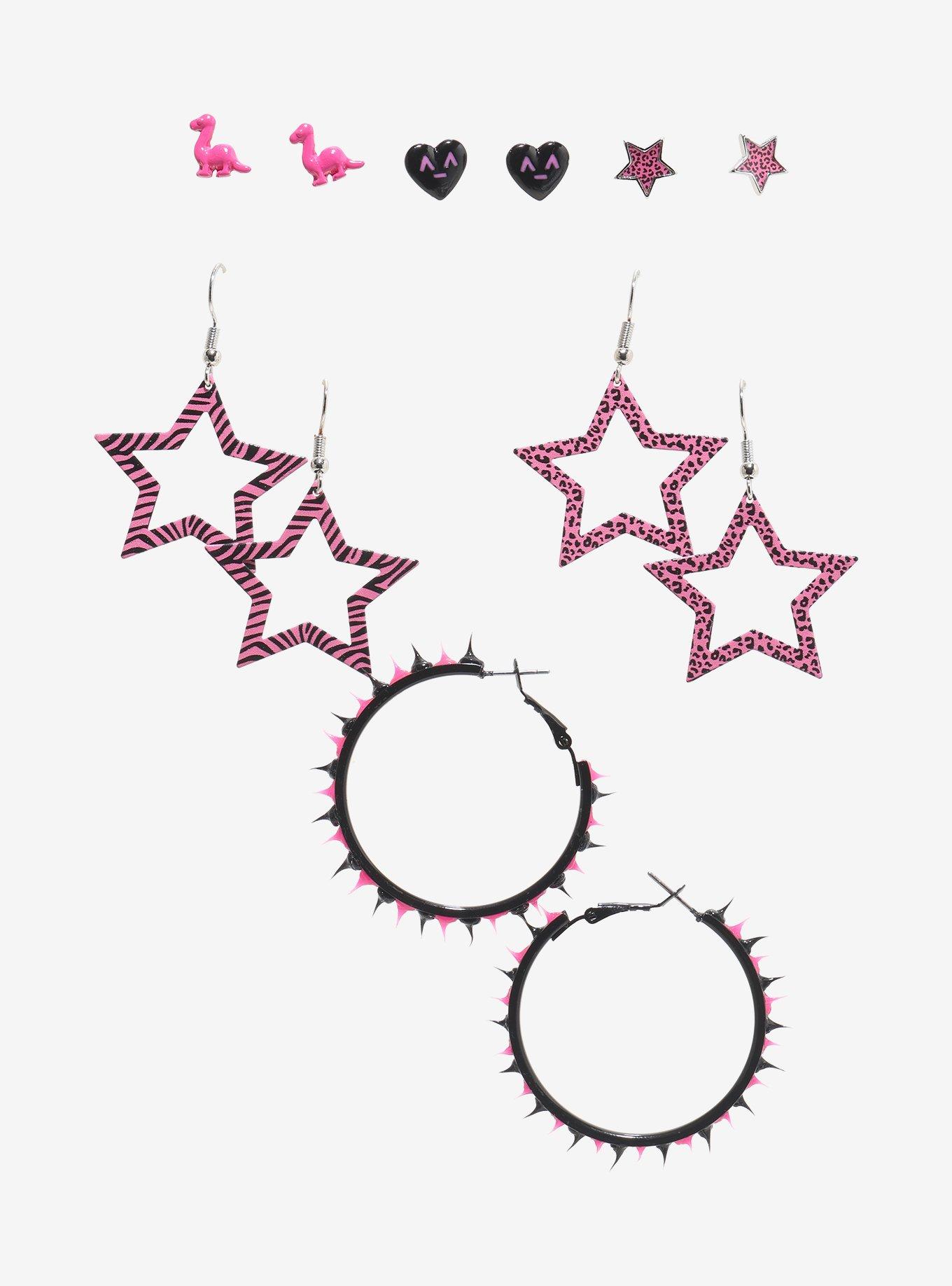 Pink & Black Animal Print Earring Set, , hi-res