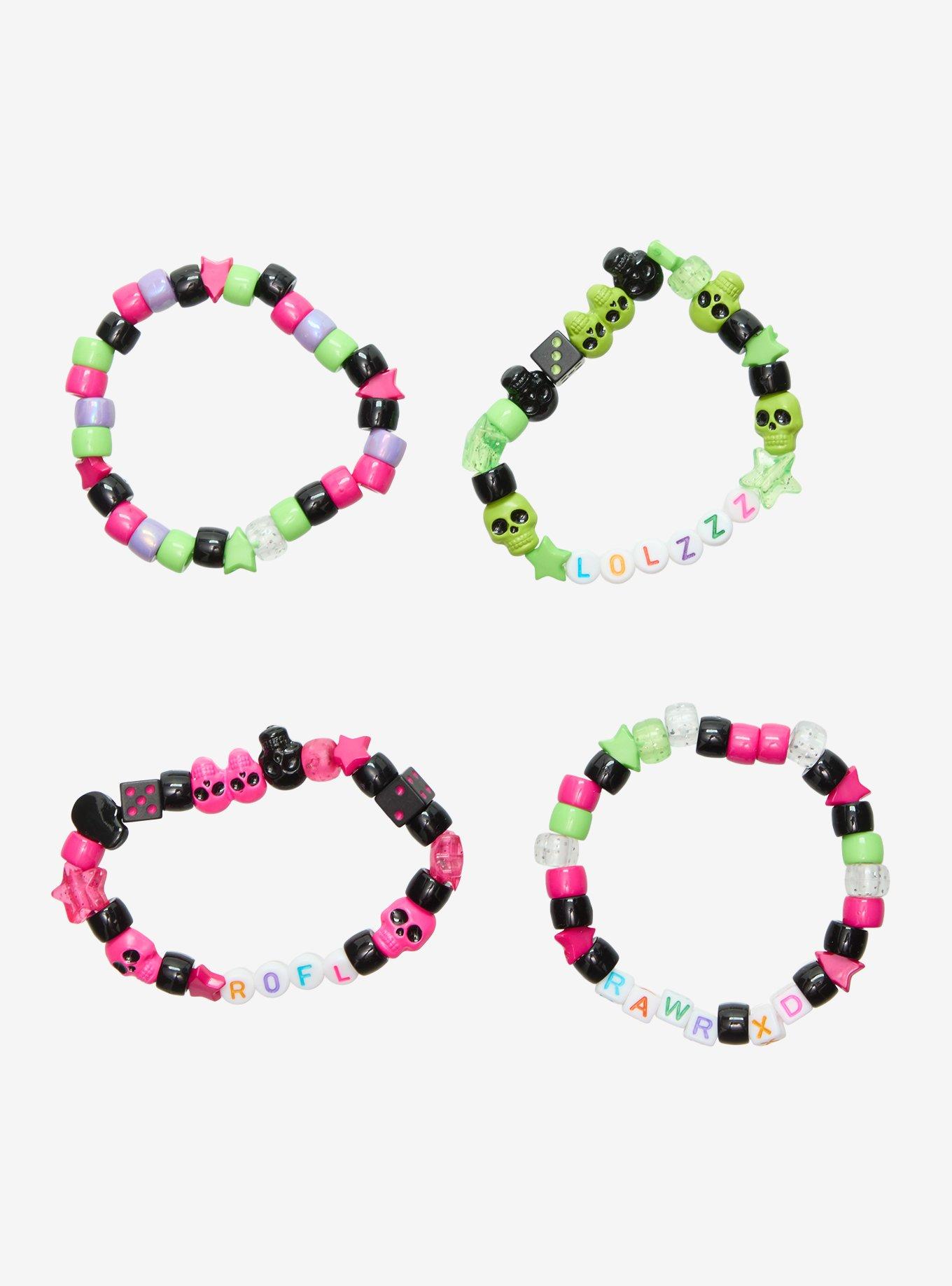 Text Skull Bead Bracelet Set, , hi-res