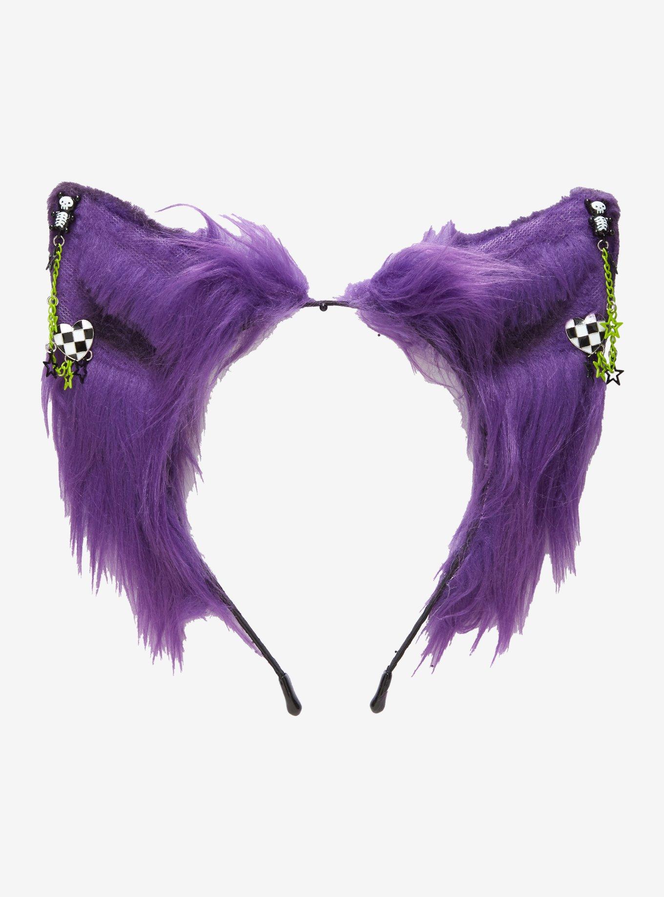Purple Fuzzy Cat Ear Headband, , hi-res