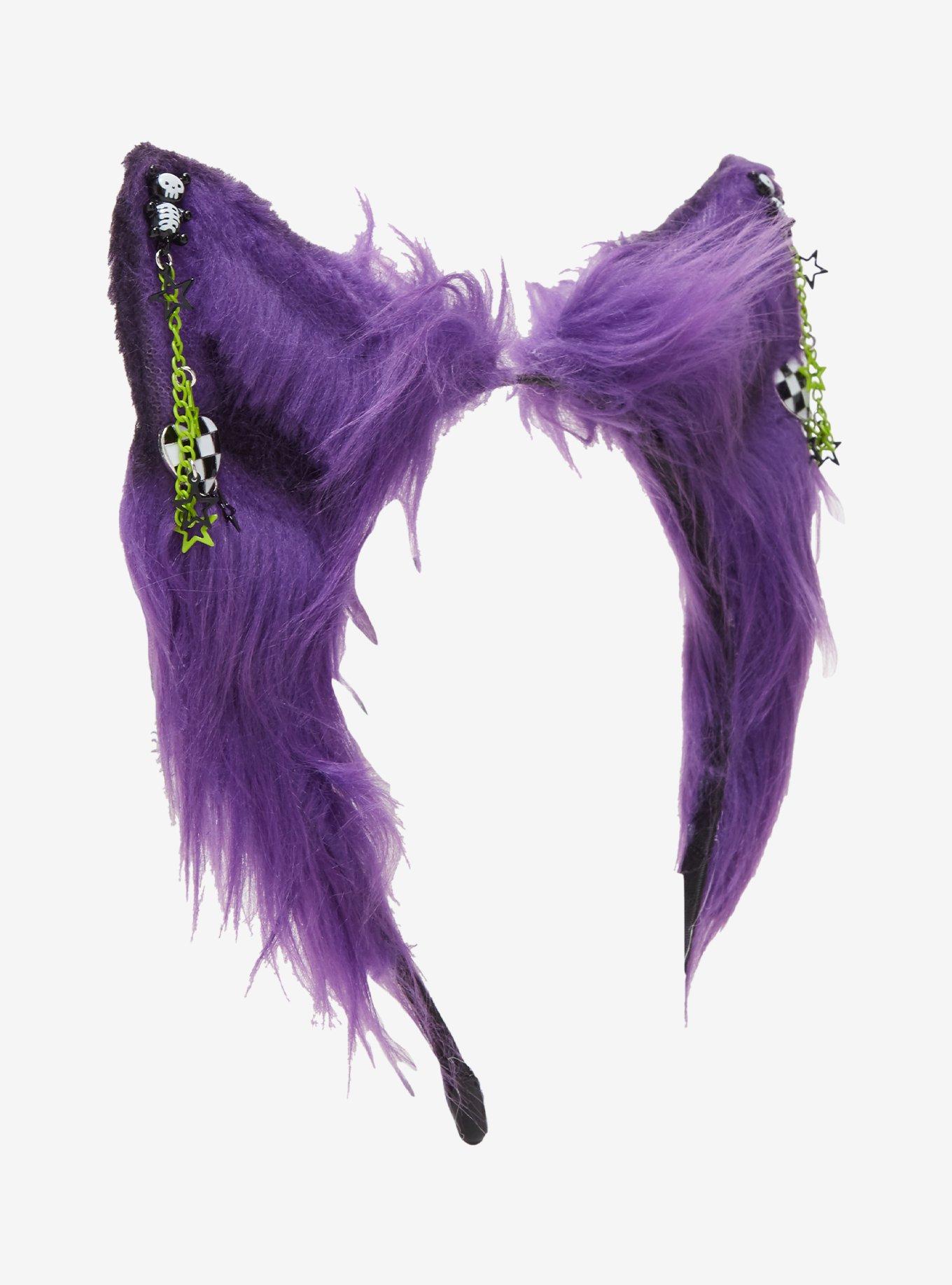 Purple Fuzzy Cat Ear Headband, , alternate - view 3