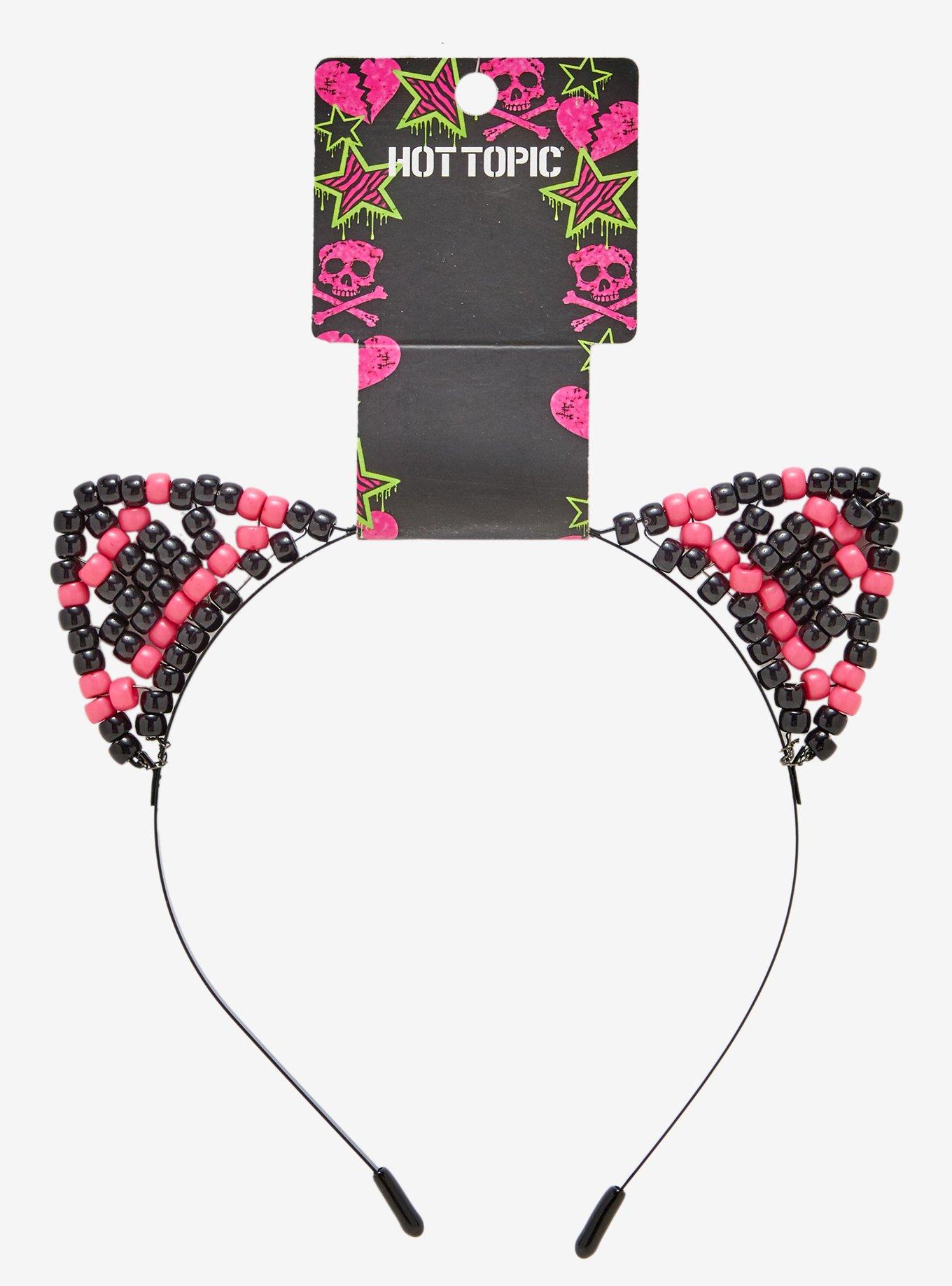 Pink & Black Bead Cat Ears Headband, , alternate - view 3