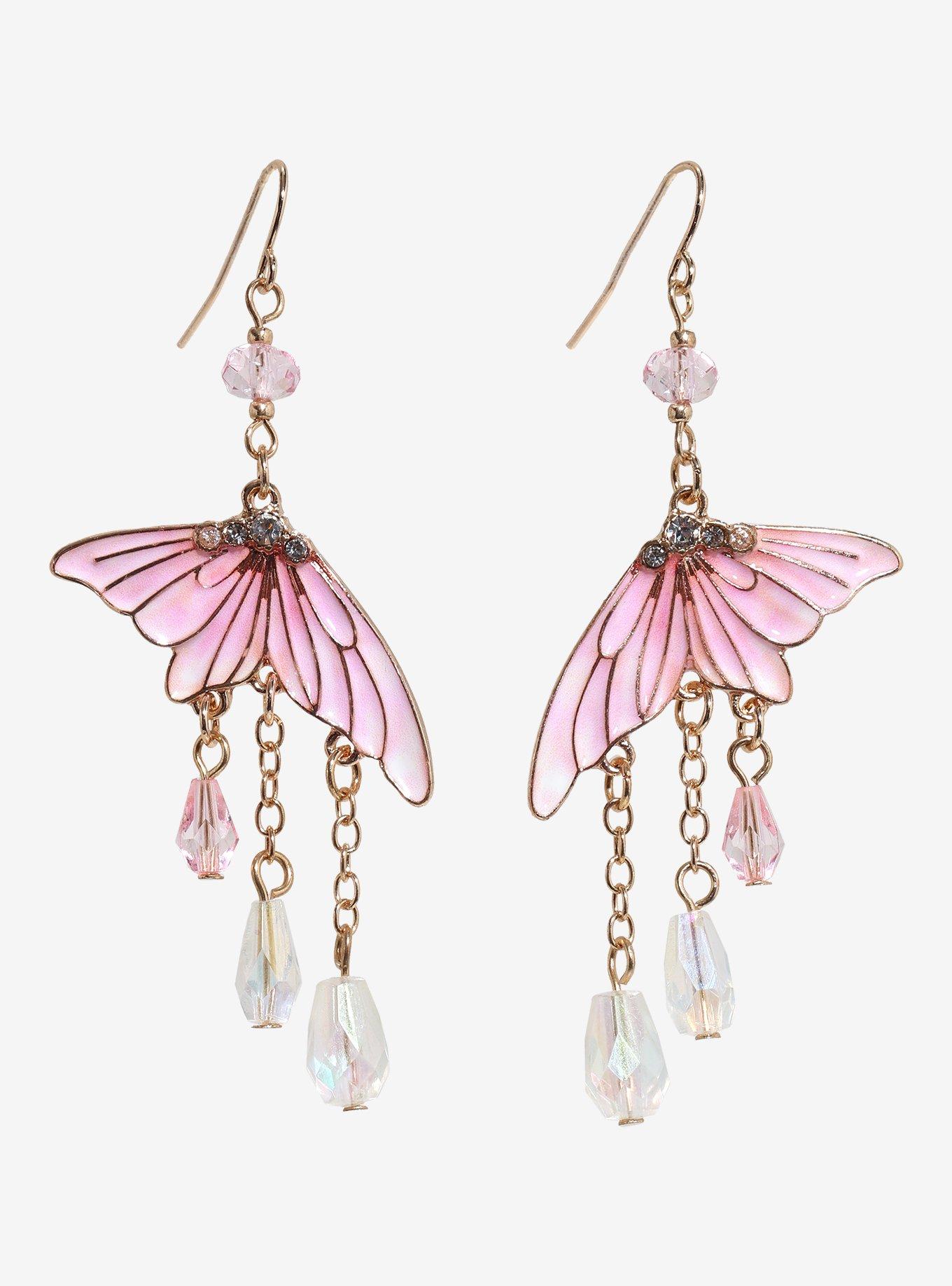 Thorn & Fable Pink Fairy Wing Drop Earrings, , hi-res