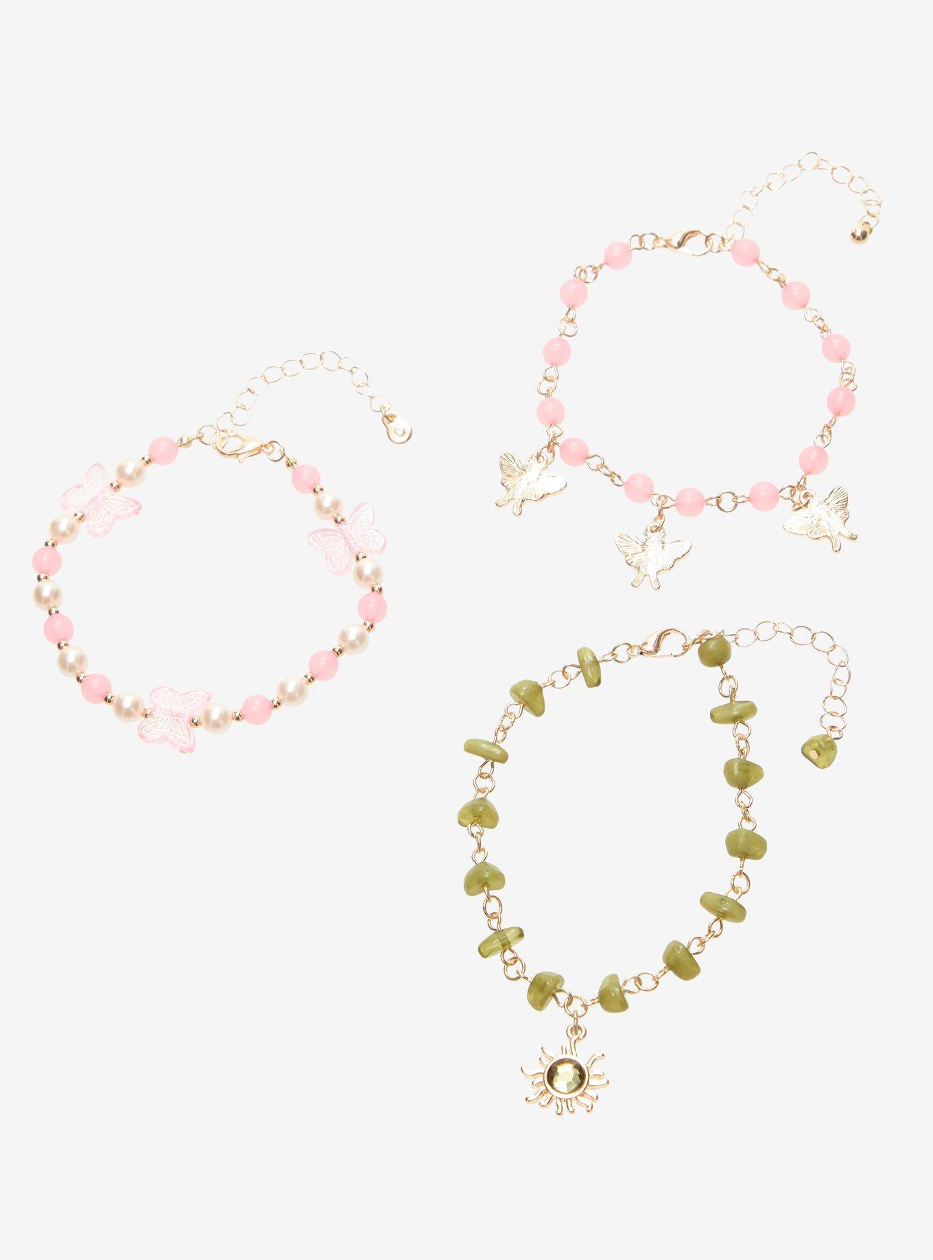 Thorn & Fable Pink Green Butterfly Bracelet Set, , hi-res