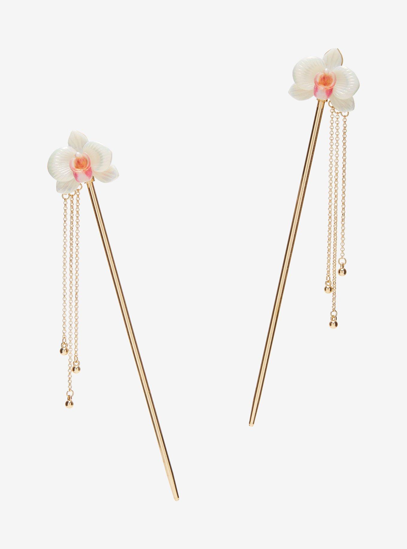Thorn & Fable Orchid Hair Sticks, , hi-res